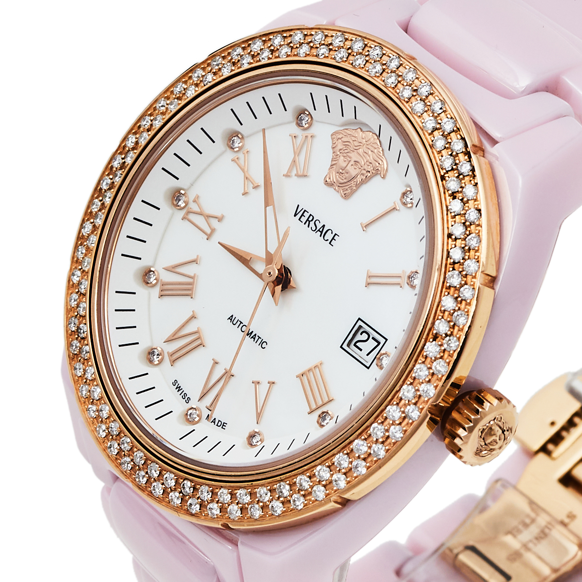 

Versace Mother of Pearl Ceramic & Rose Gold Plated Stainless Steel Diamond DV One, White