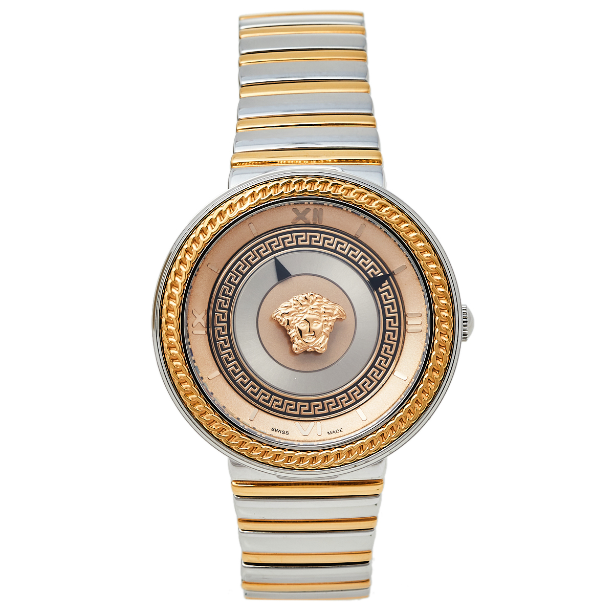 Versace Champagne Two-Tone Stainless Steel V-Metal Icon VLC080014 Women's Wristwatch 40 mm