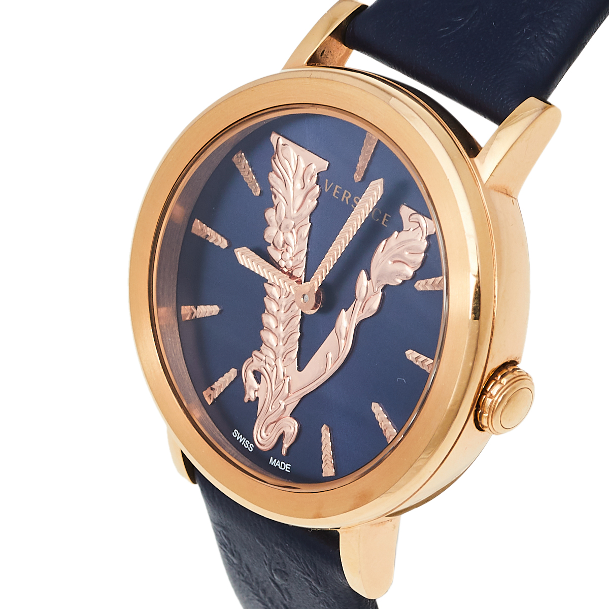 

Versace Blue Gold Plated Stainless Steel Leather Virtus VEHC Women's Wristwatch