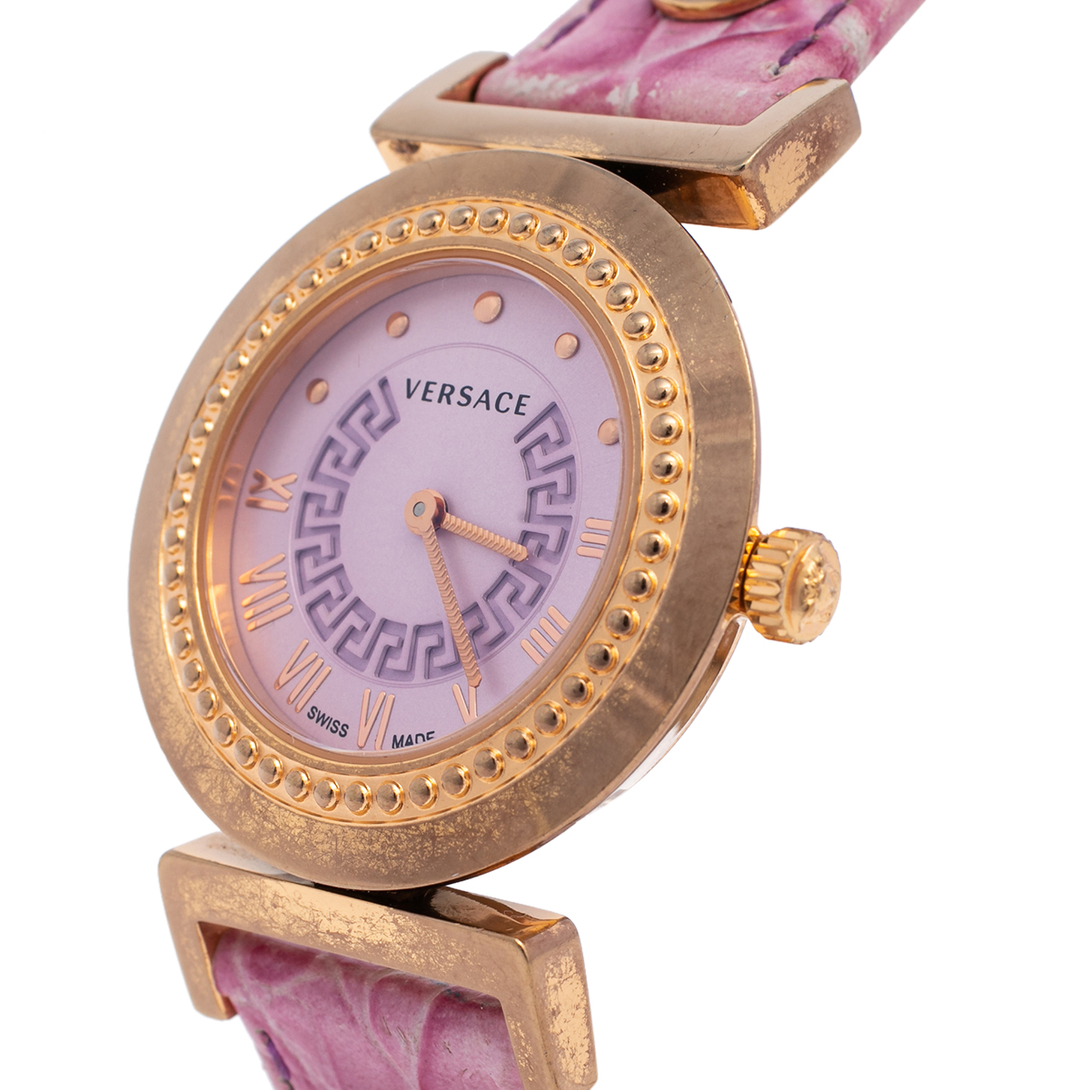 

Versace Lilac Gold Plated Stainless Steel Leather Vanity P5Q Women's Wristwatch 35 mm, Purple