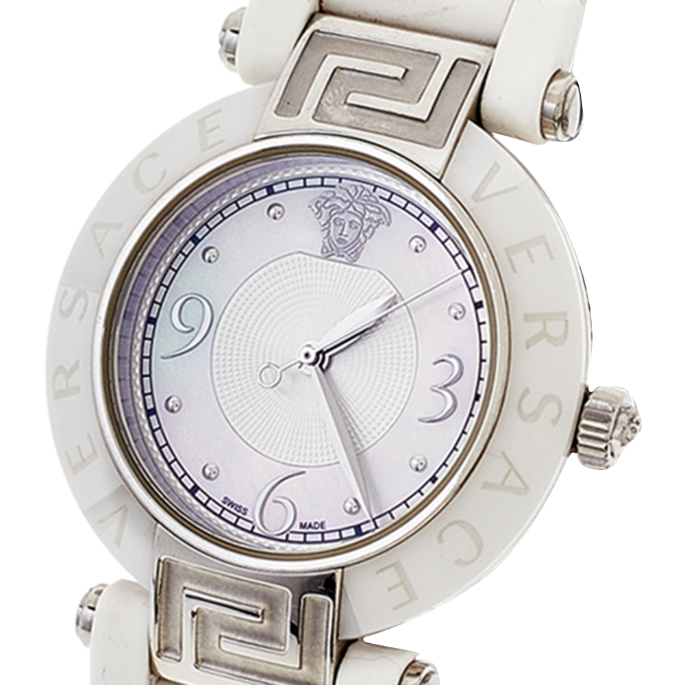 

Versace White Mother Of Pearl White Ceramic Stainless Steel Rubber Reve