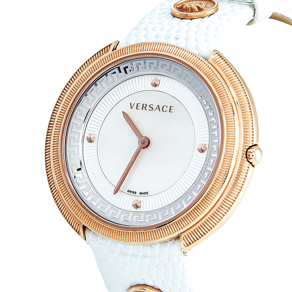 

Versace White Mother of Pearl Rose Gold Plated Stainless Steel Thea A7Q Women's Wristwatch