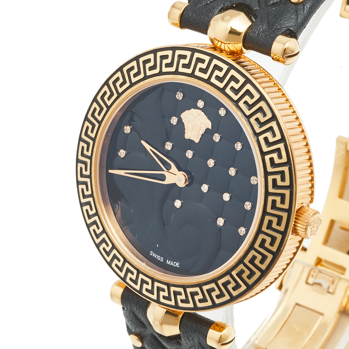 

Versace Black Rose Plated Stainless Steel Leather Vanitas VK7070013 Women's Wristwatch