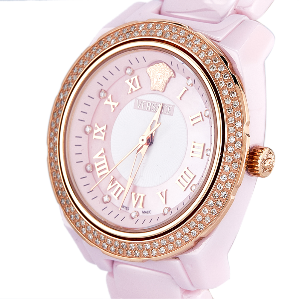 

Versace Pink Mother of Pearl Pink Ceramic Rose Gold Plated Stainless Steel DV One