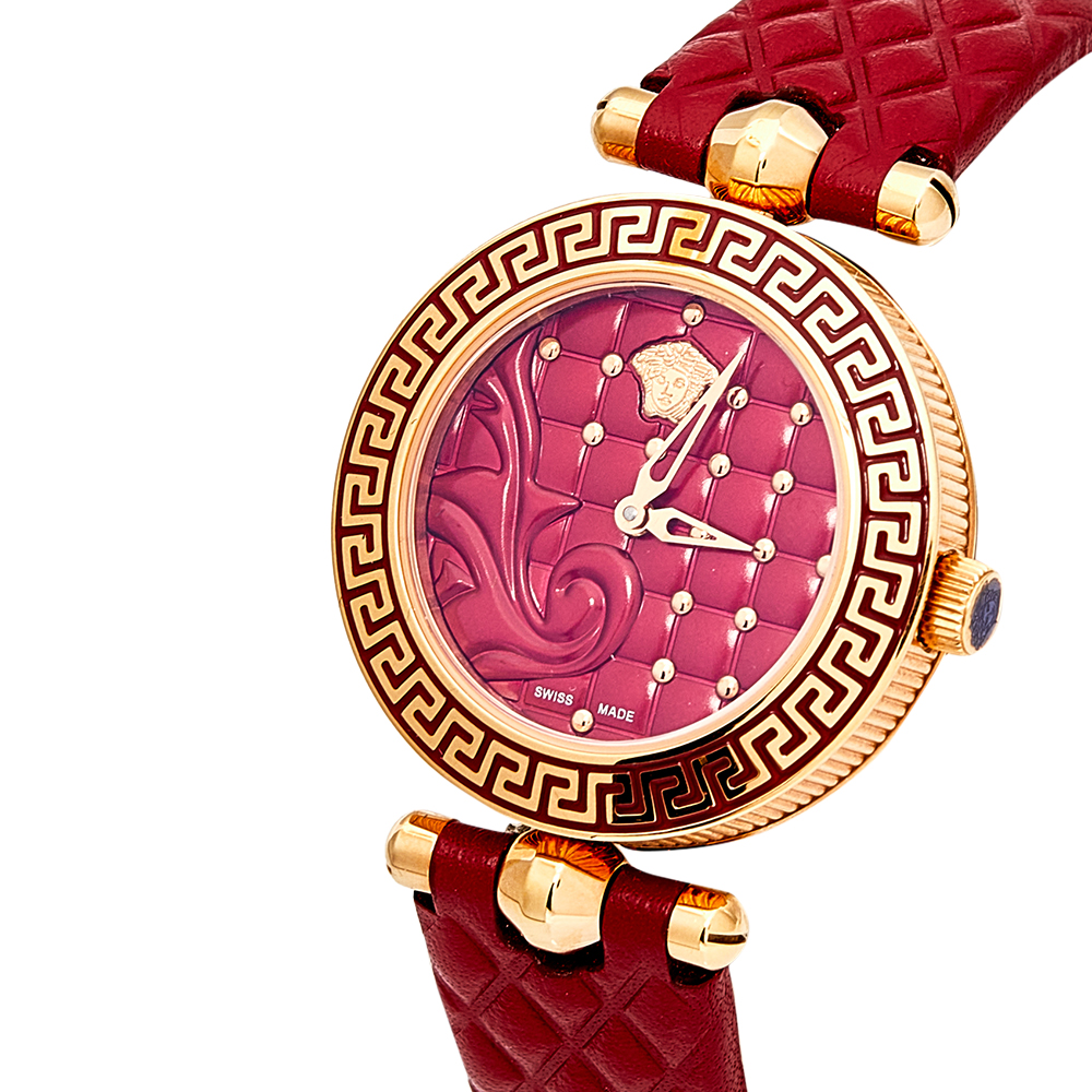 

Versace Red Rose Gold Plated Stainless Steel Leather Vanitas VQM Women's Wristwatch