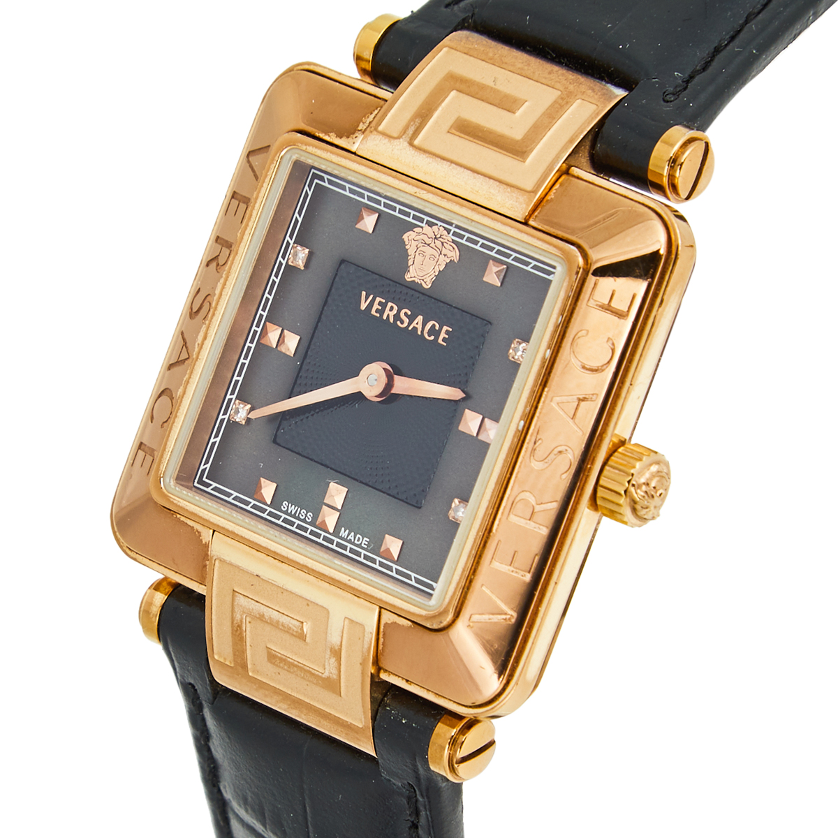 

Versace Black Rose Gold Plated Stainless Steel Leather Reve Carre