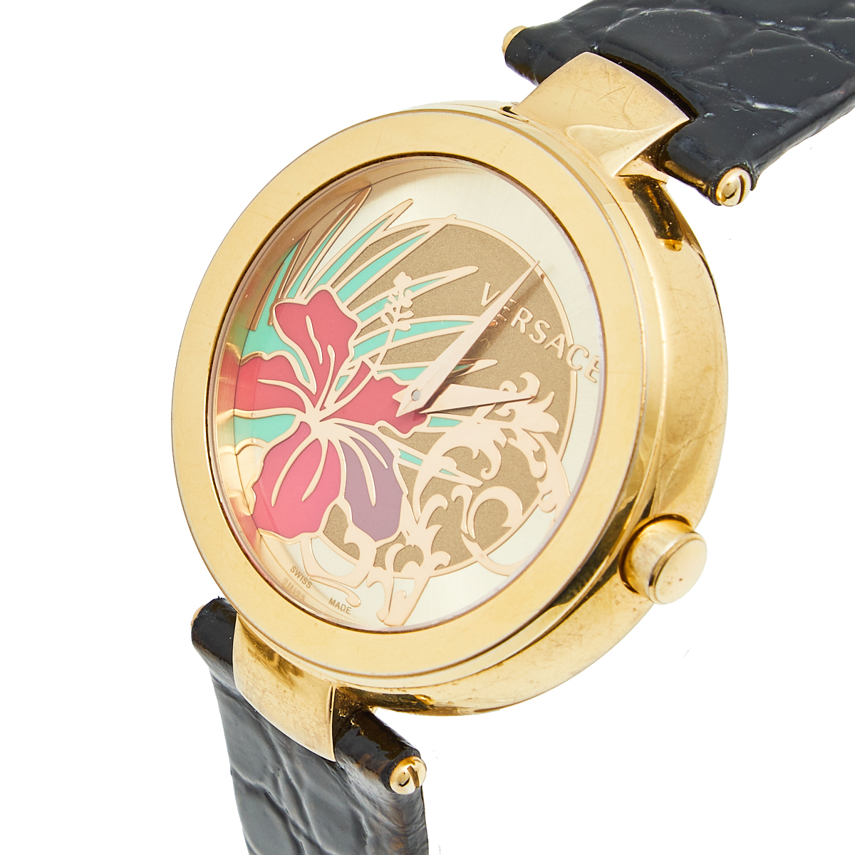 

Versace Gold Plated Stainless Steel Leather Mystique Hibiscus I9Q80D2HIS009 Women's Wristwatch
