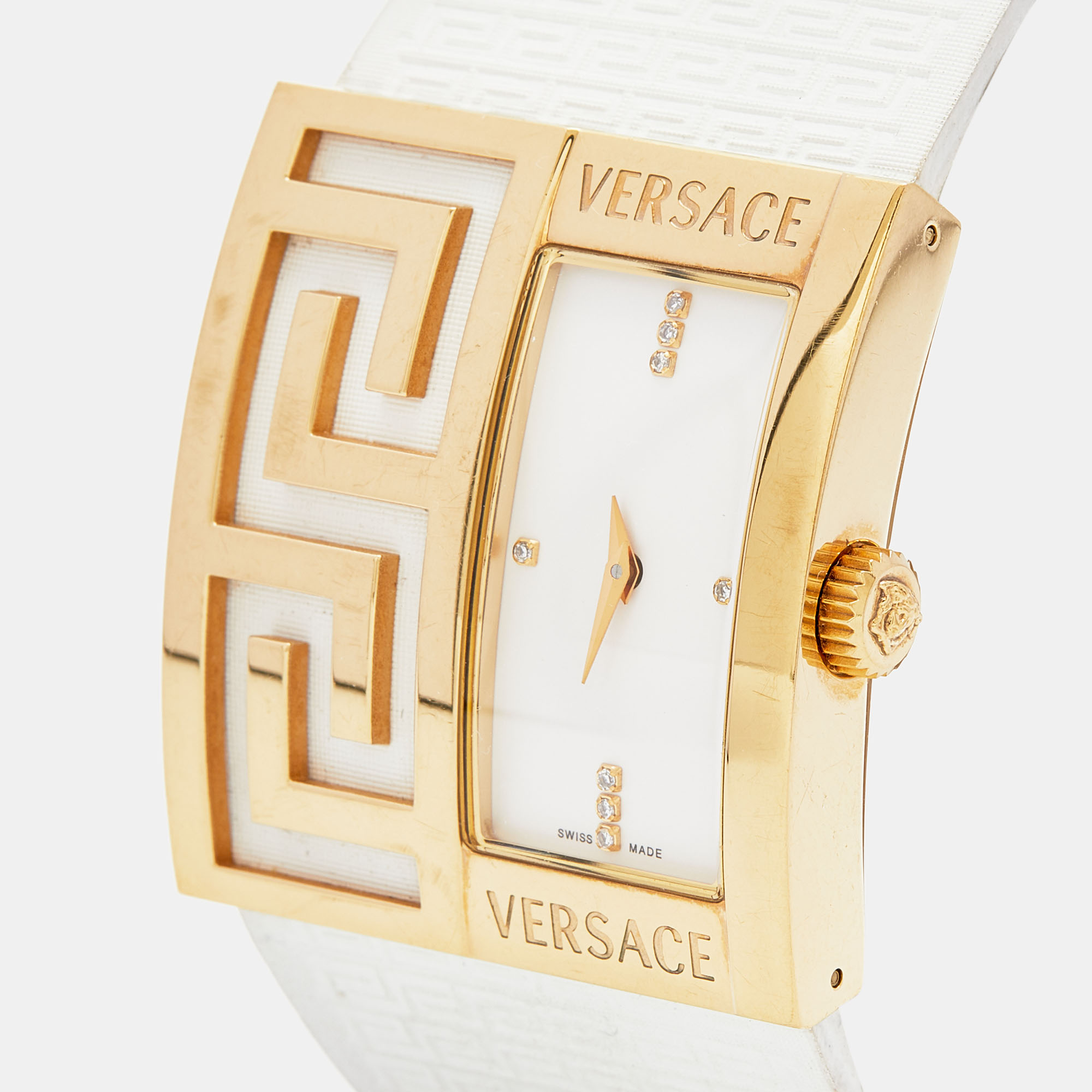 

Versace White Gold Tone Stainless Steel V-Greca