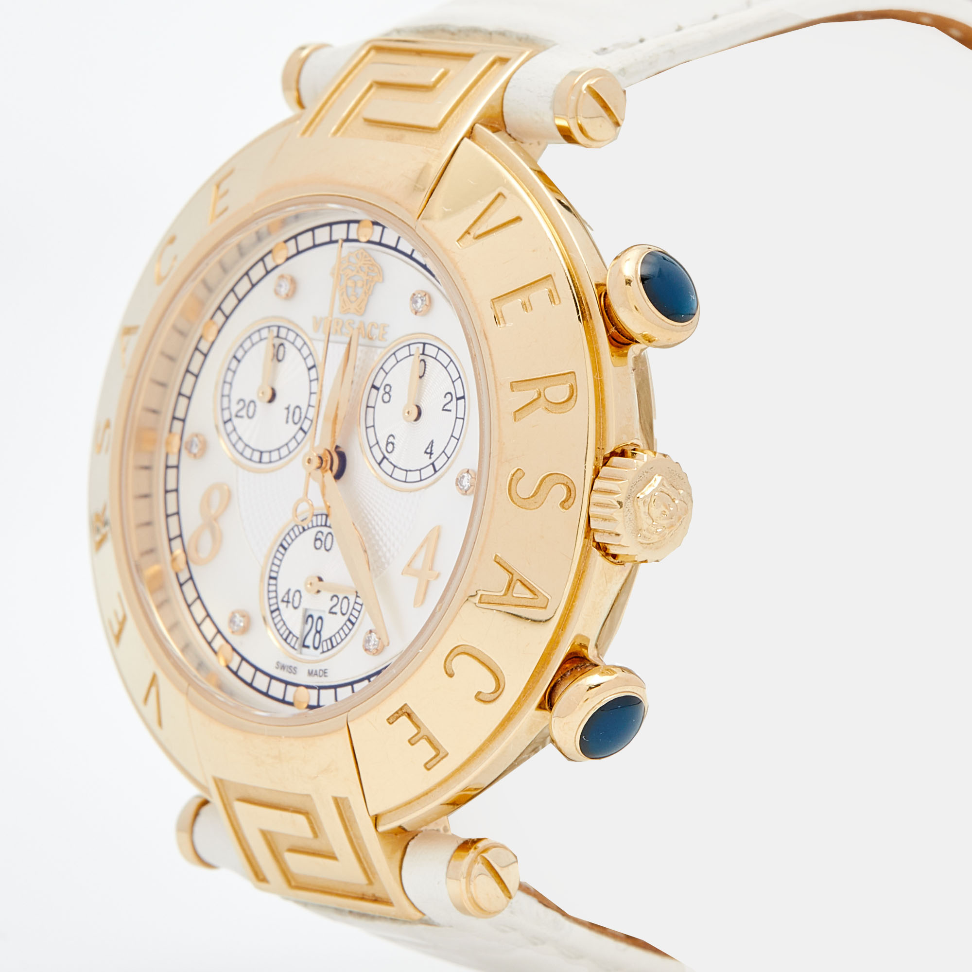 

Versace Mother of Pearl Gold Plated Stainless Steel Leather Aion, White