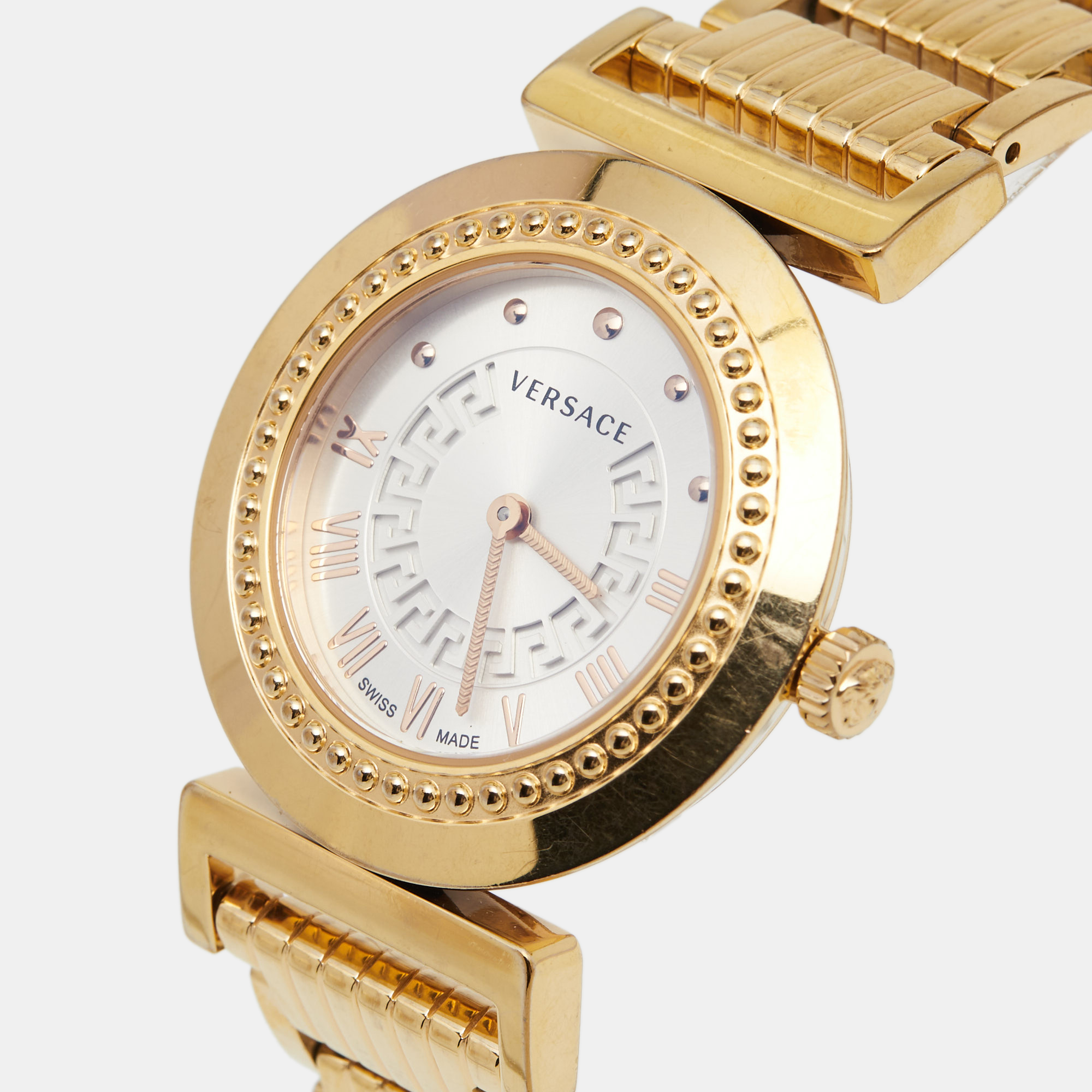 

Versace Silver Rose Gold Plated Stainless Steel Vanity P5Q Women's Wristwatch