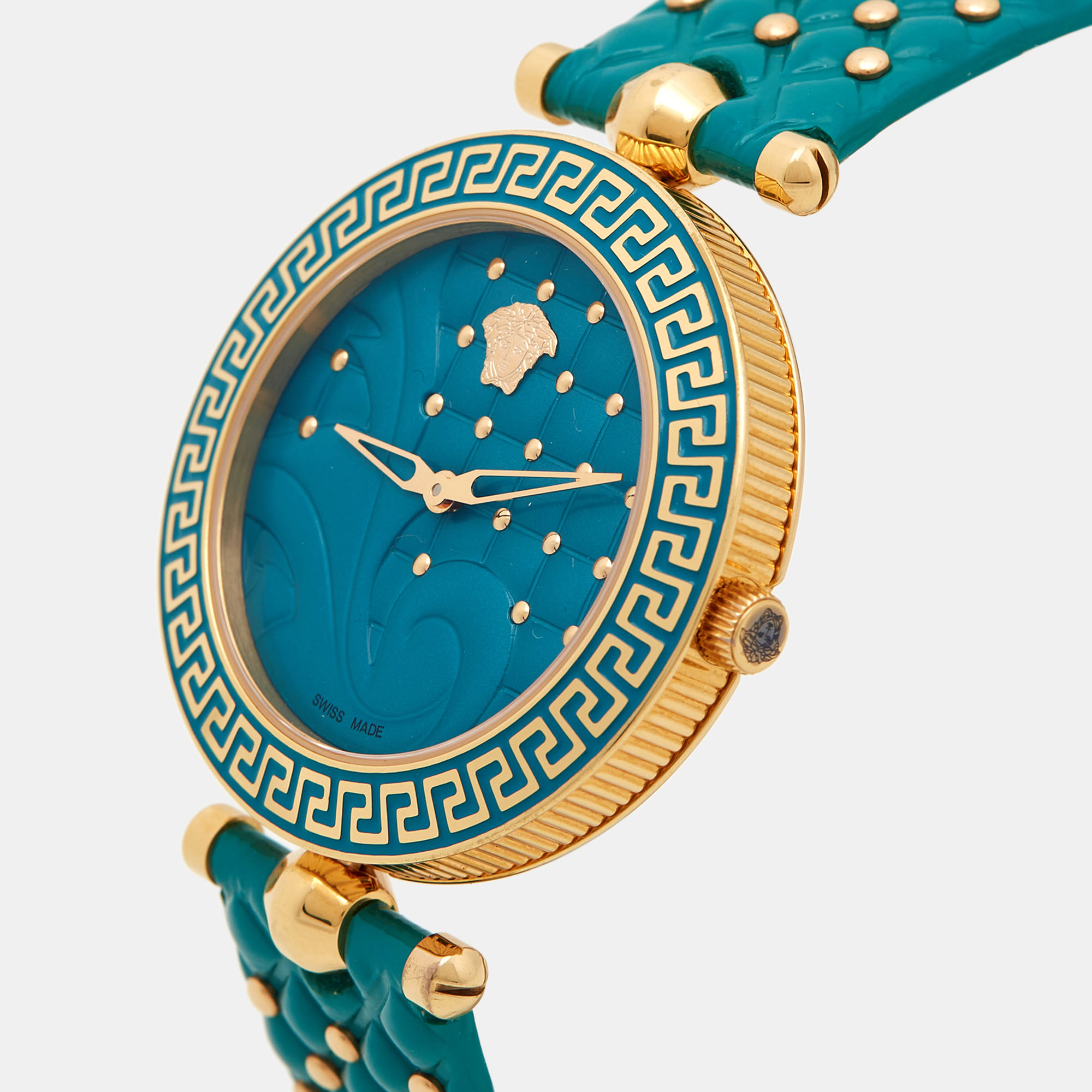 

Versace Turquoise Rose Gold Plated Stainless Steel Leather Vanitas VK7130014 Women's Wristwatch, Blue
