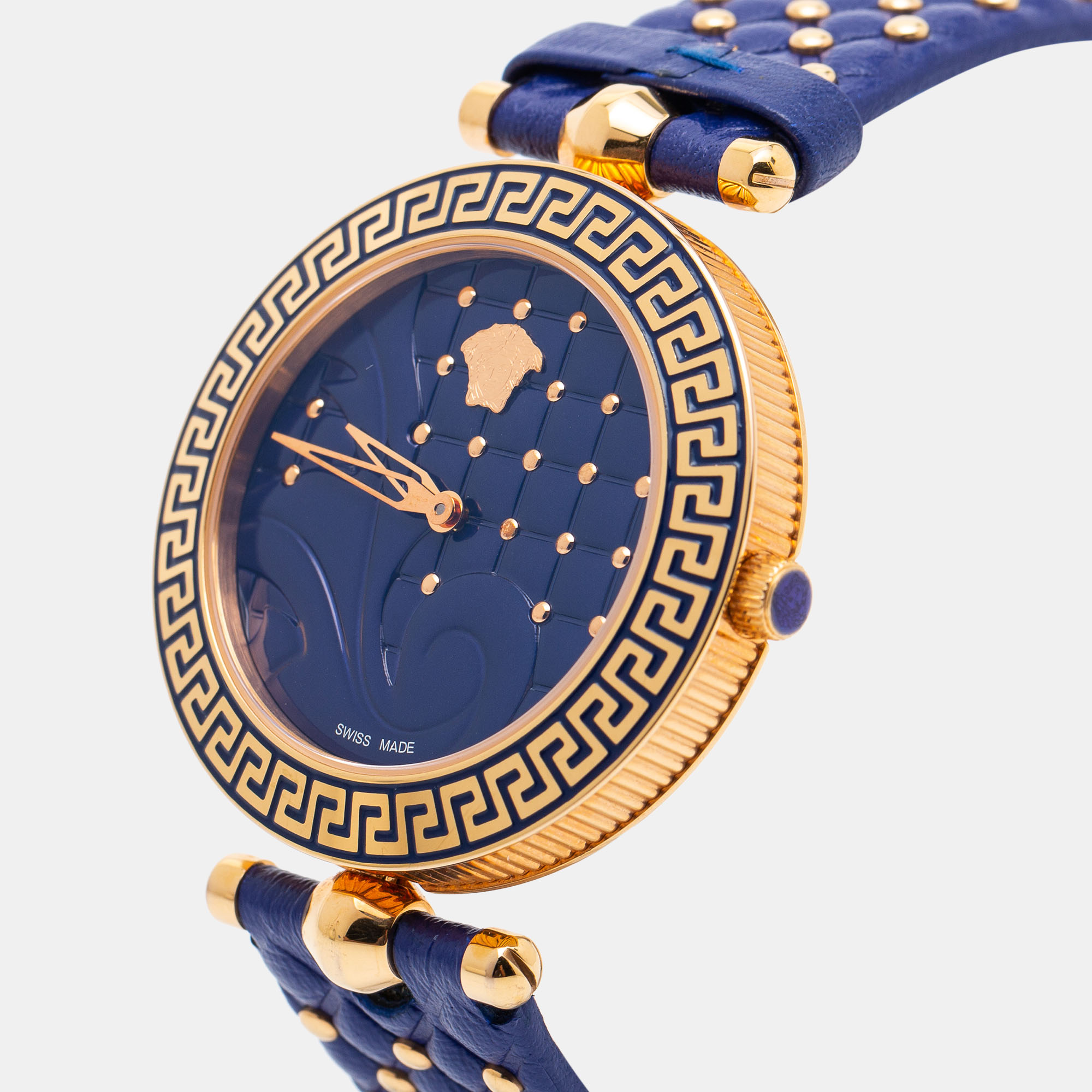 

Versace Blue Rose Gold Plated Stainless Steel Leather Vanitas VK7040013 Women's Wristwatch