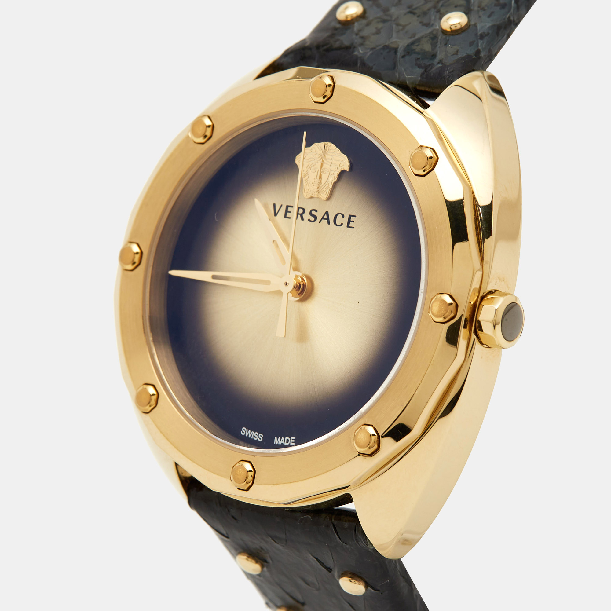 

Versace Black Gold Plated Stainless Steel Leather Shadov VEBM00318 Women's Wristwatch, Multicolor