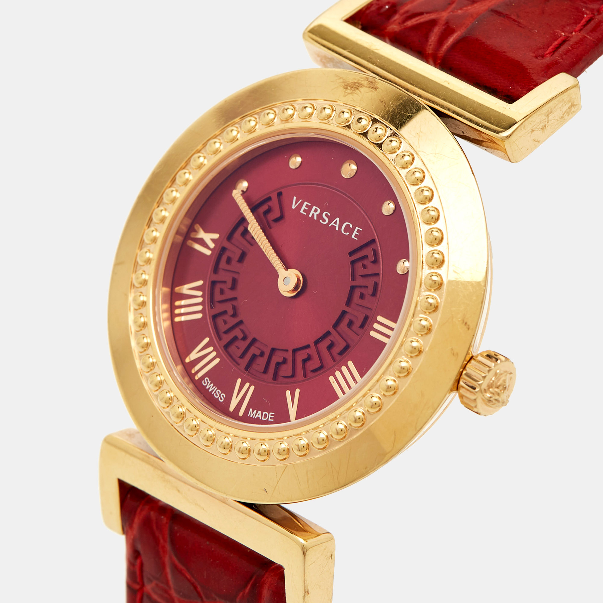 

Versace Red Gold Plated Stainless Steel Leather Vanity P5Q Women's Wristwatch