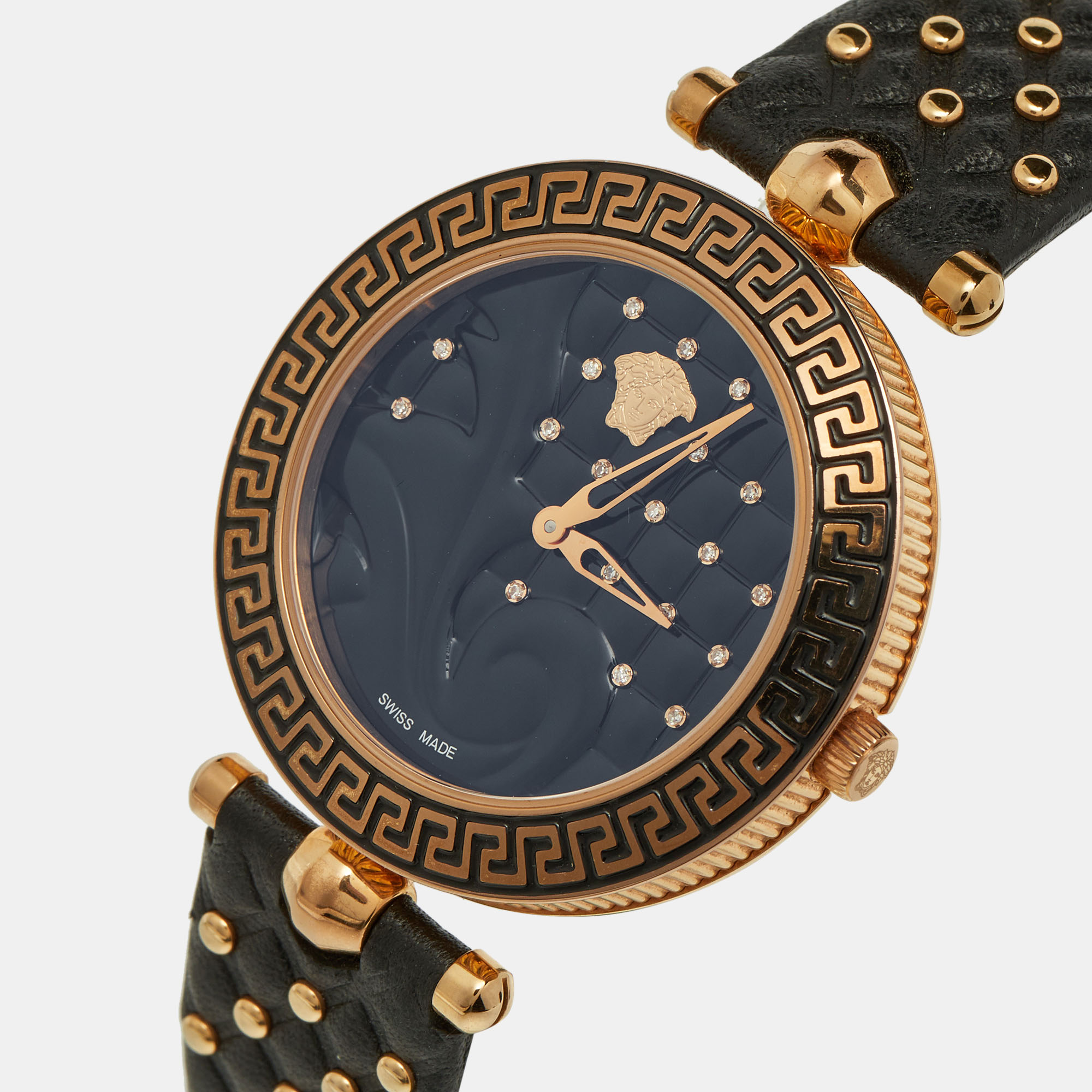 

Versace Black Rose Gold Plated Stainless Steel Leather Vanitas VK703-0013 Women's Wristwatch