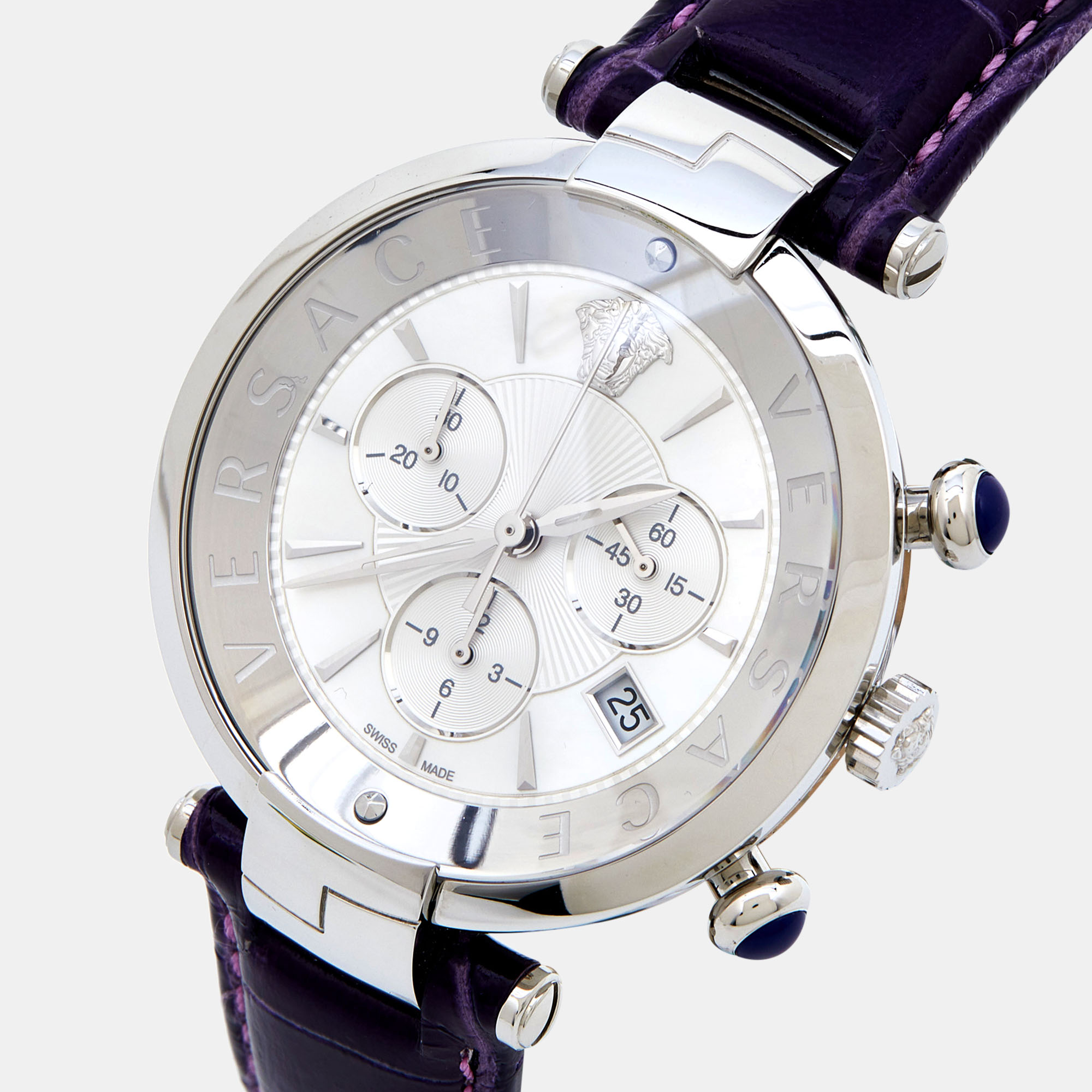 

Versace Mother of Pearl Stainless Steel Leather Revive Chrono VAJ Women's Wristwatch, Purple