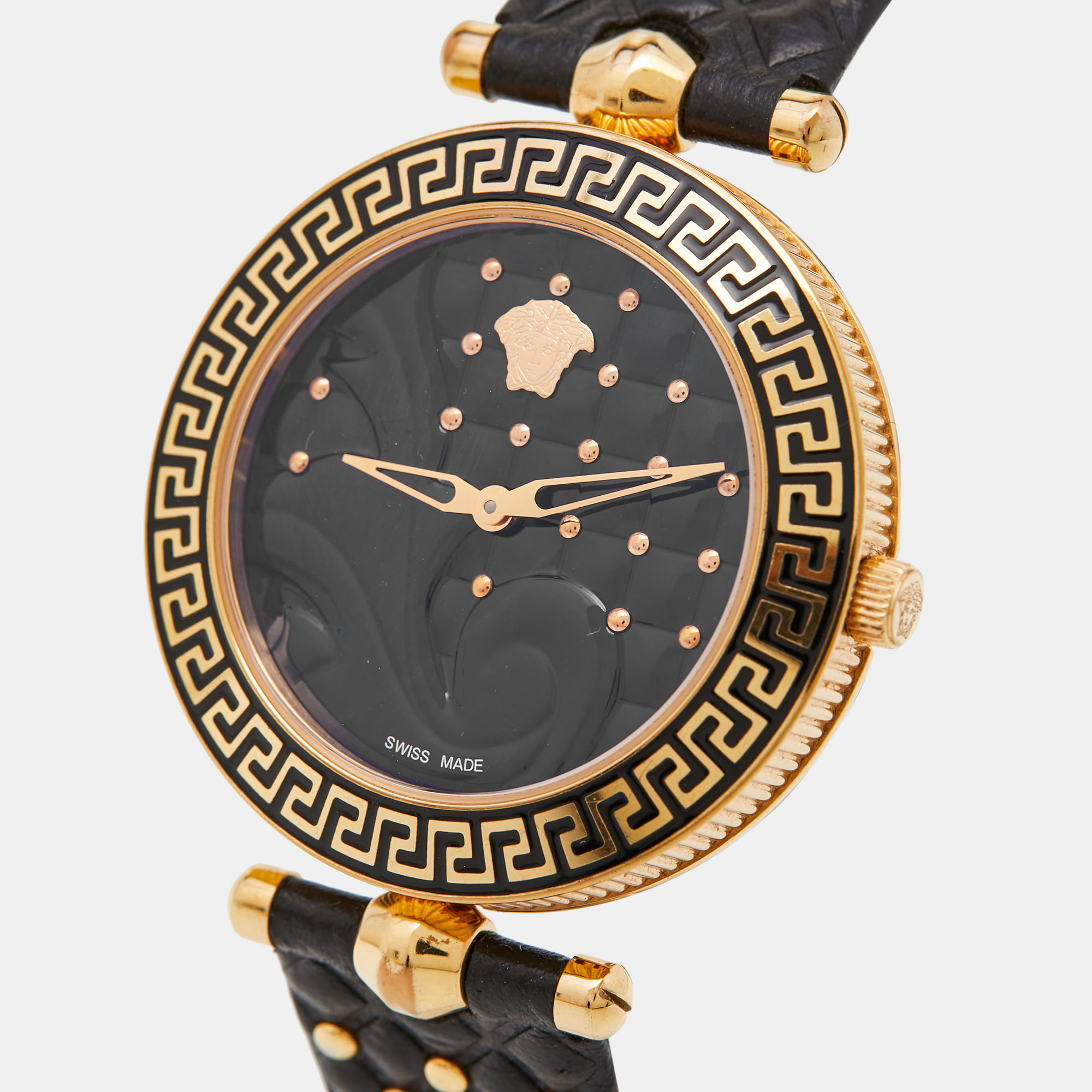 

Versace Black PVD Coated Stainless Steel Embossed Leather Vanitas K7Q Women's Wristwatch