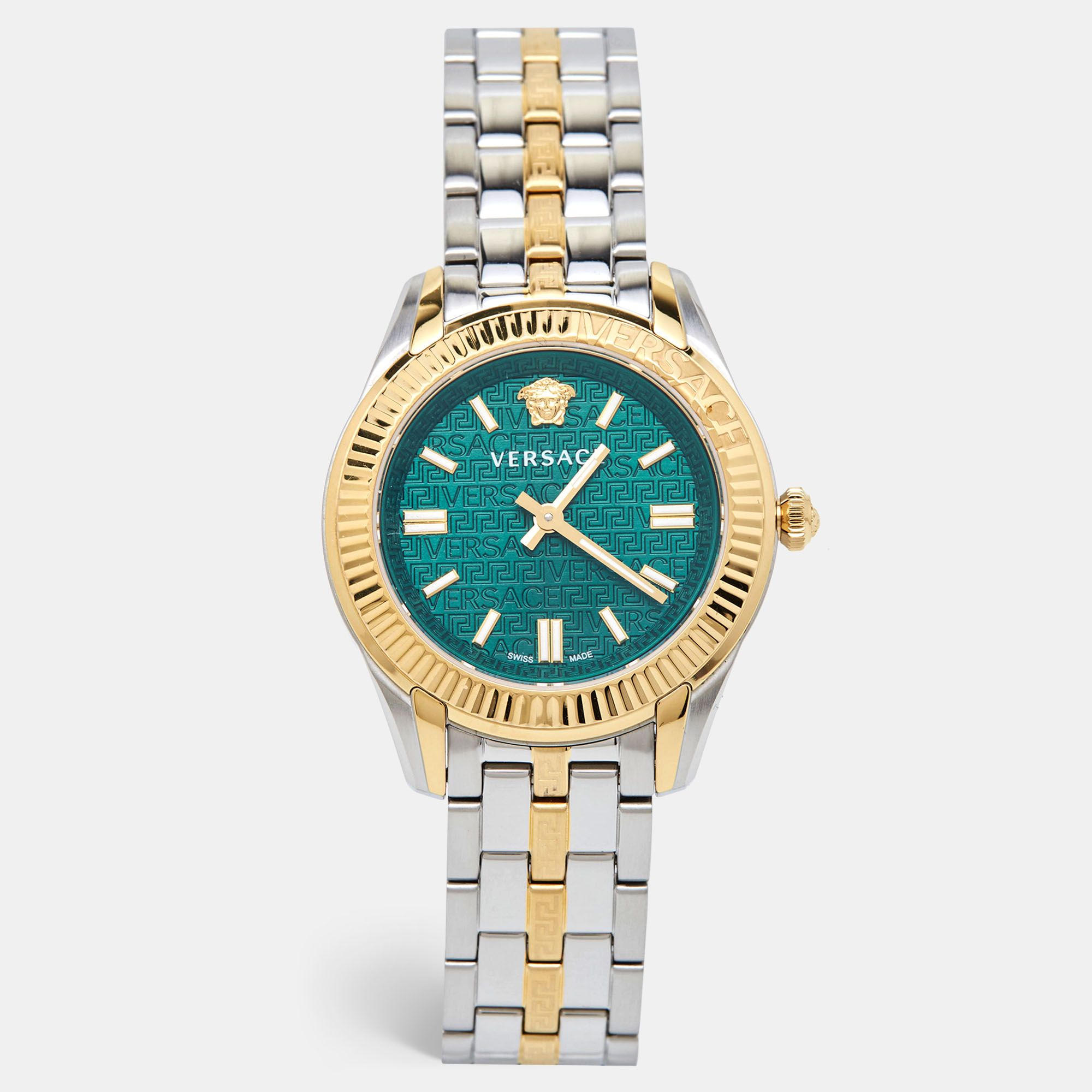 

Versace Green Two-Tone Stainless Steel Greca VE6C00423 Women's Wristwatch, Silver