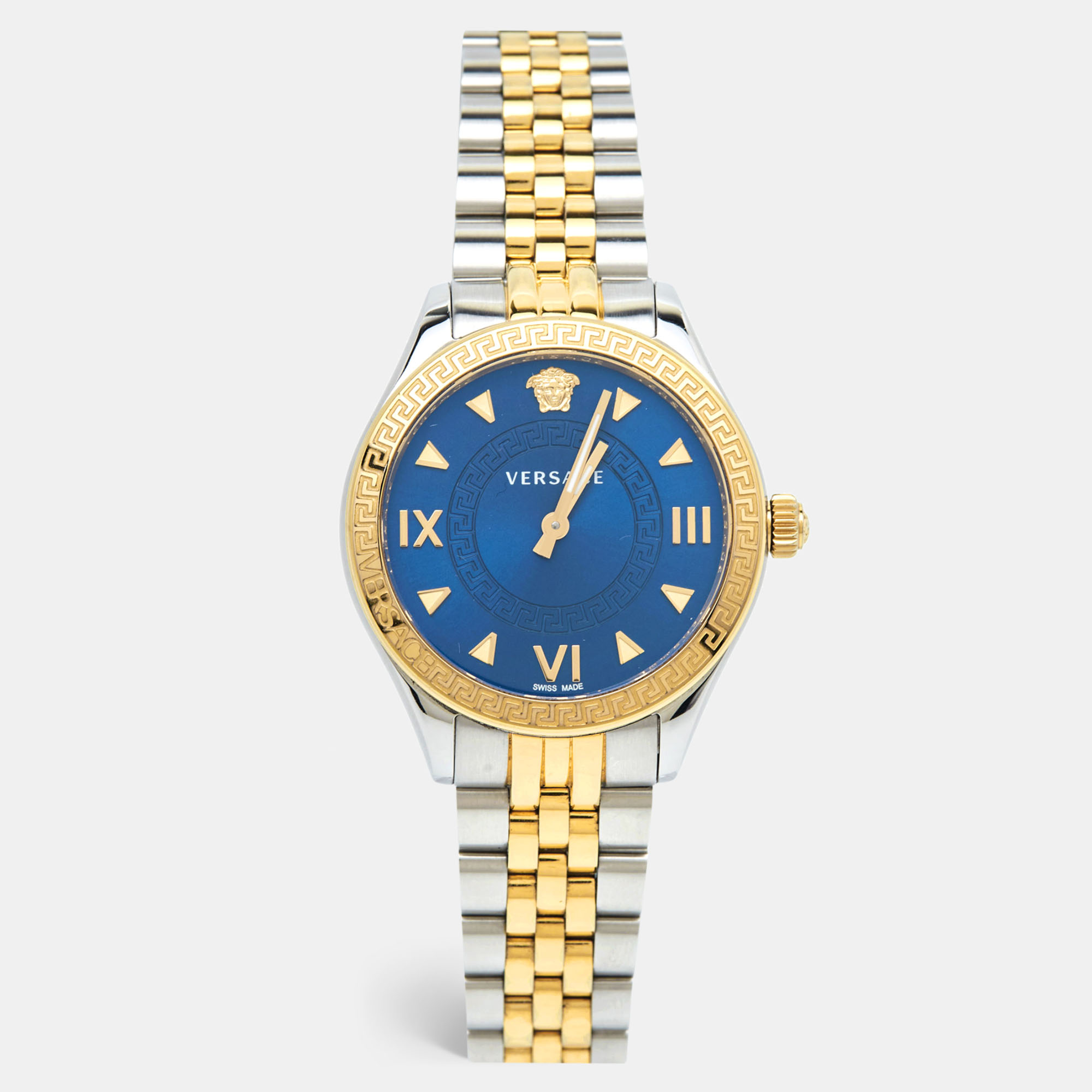 

Versace Blue Two-Tone Stainless Steel Hellenyium VE2S00522 Women's Wristwatch, Silver