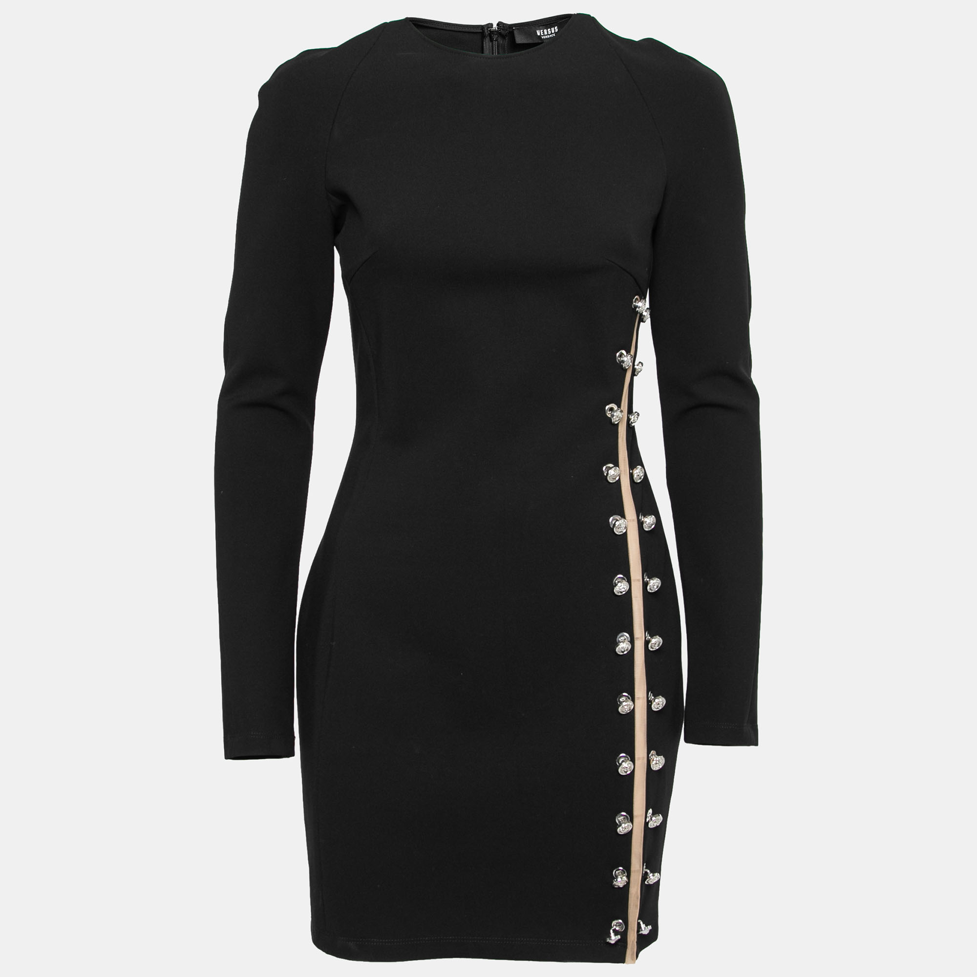 Pre Owned Versus Versace Black Jersey Hardware Embellished Bodycon Dress M