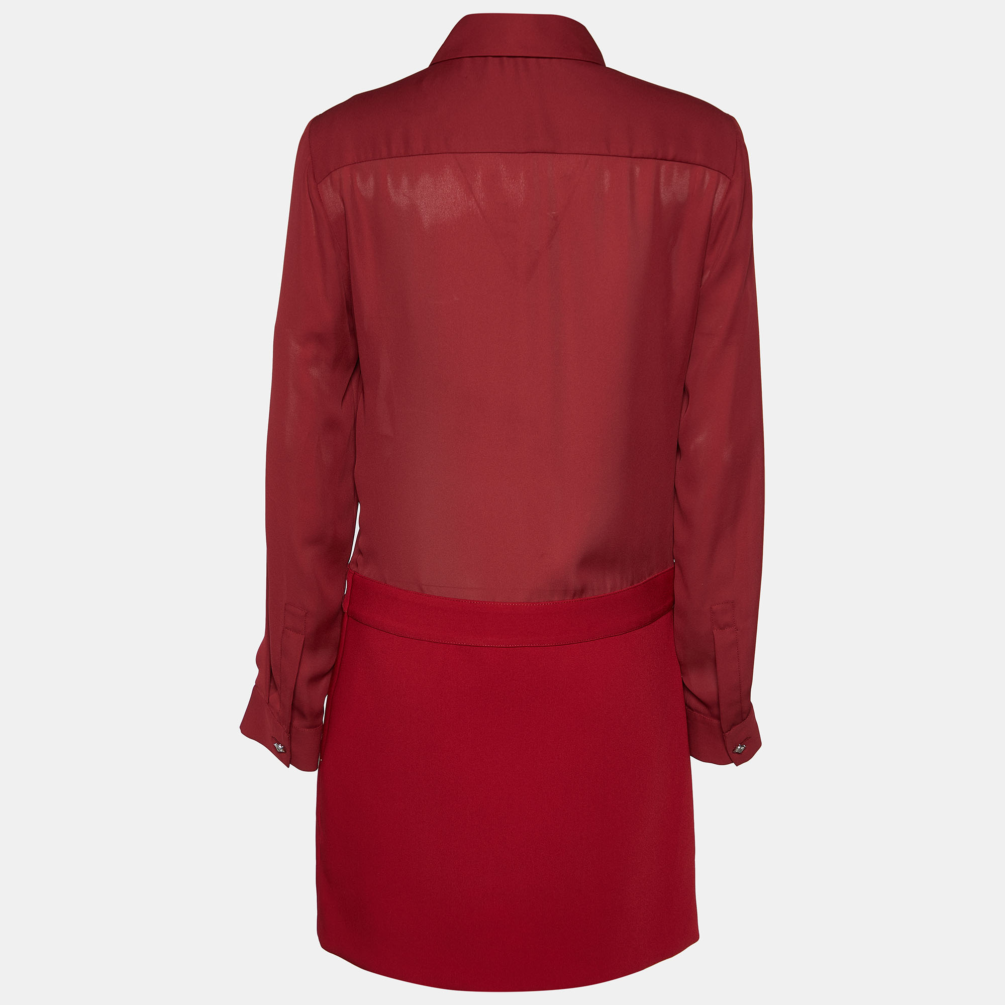 

Versus Versace Burgundy Chiffon & Crepe Button Front Mini Dress