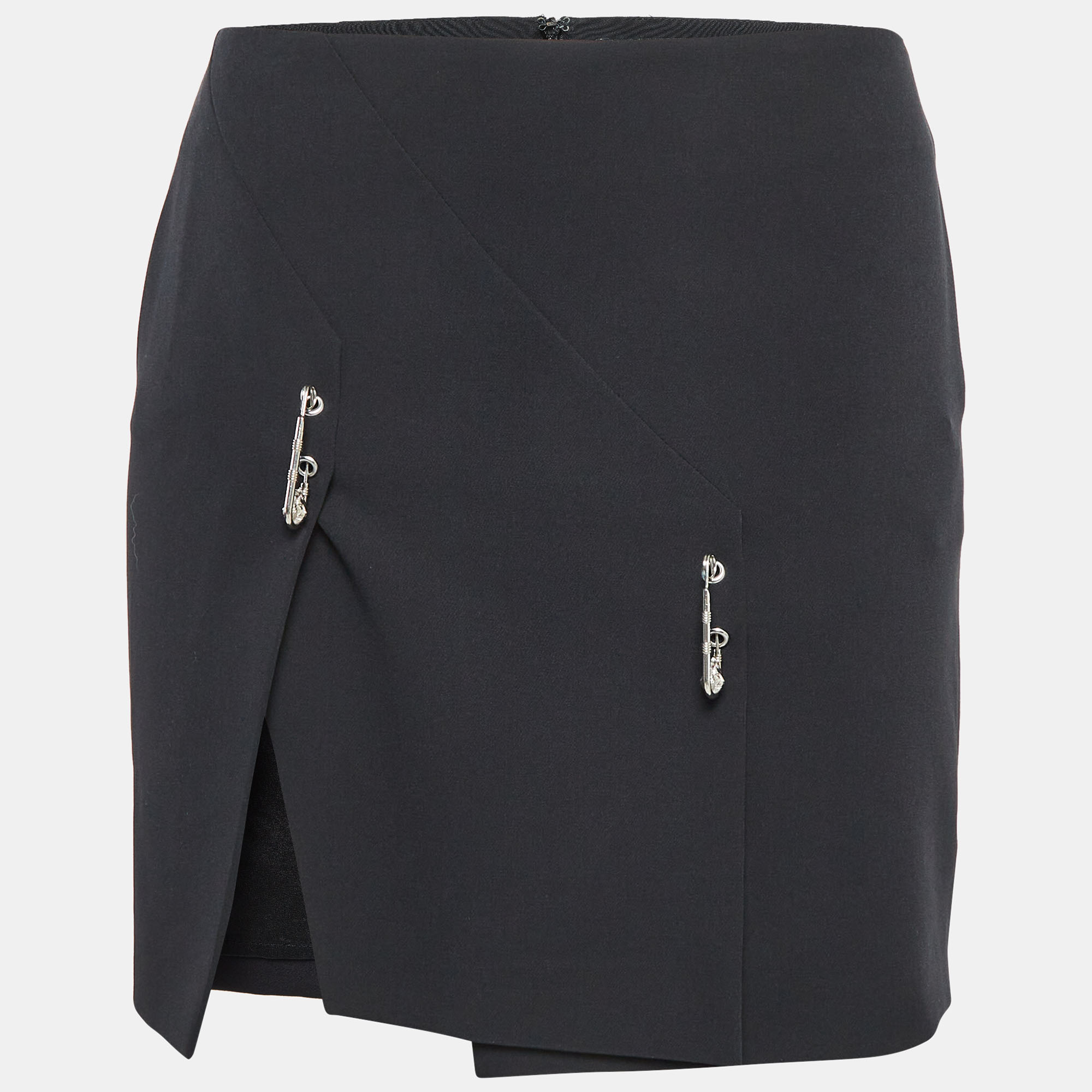 

Versus Versace Black Crepe Logo Safety Pin Mini Skirt S