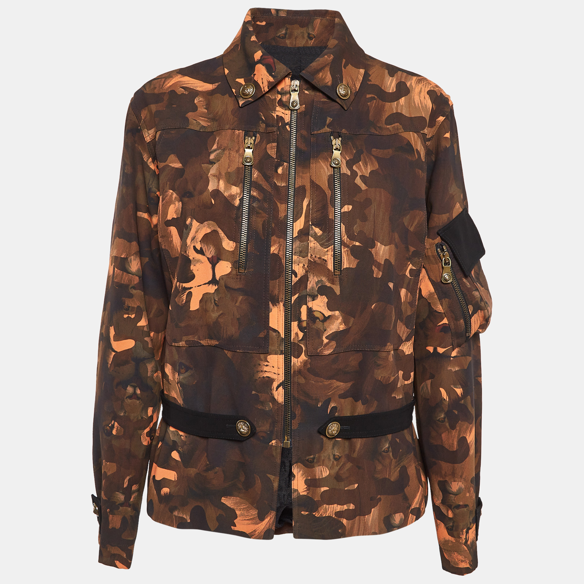 

Versus Versace Brown Camouflage Print Jersey Zip-Up Jacket XS