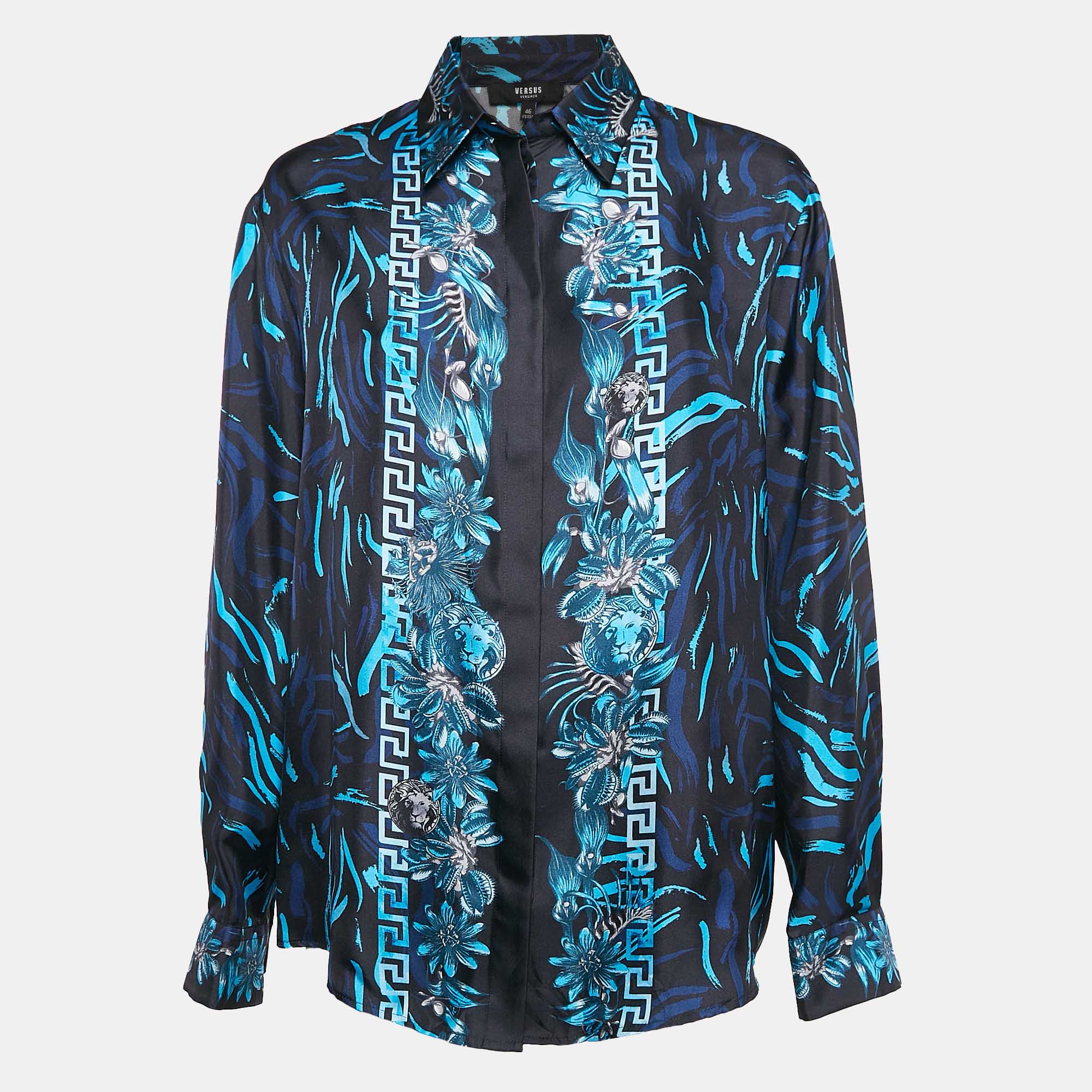 

Versus Versace Black/Blue Baroque Print Silk Shirt L