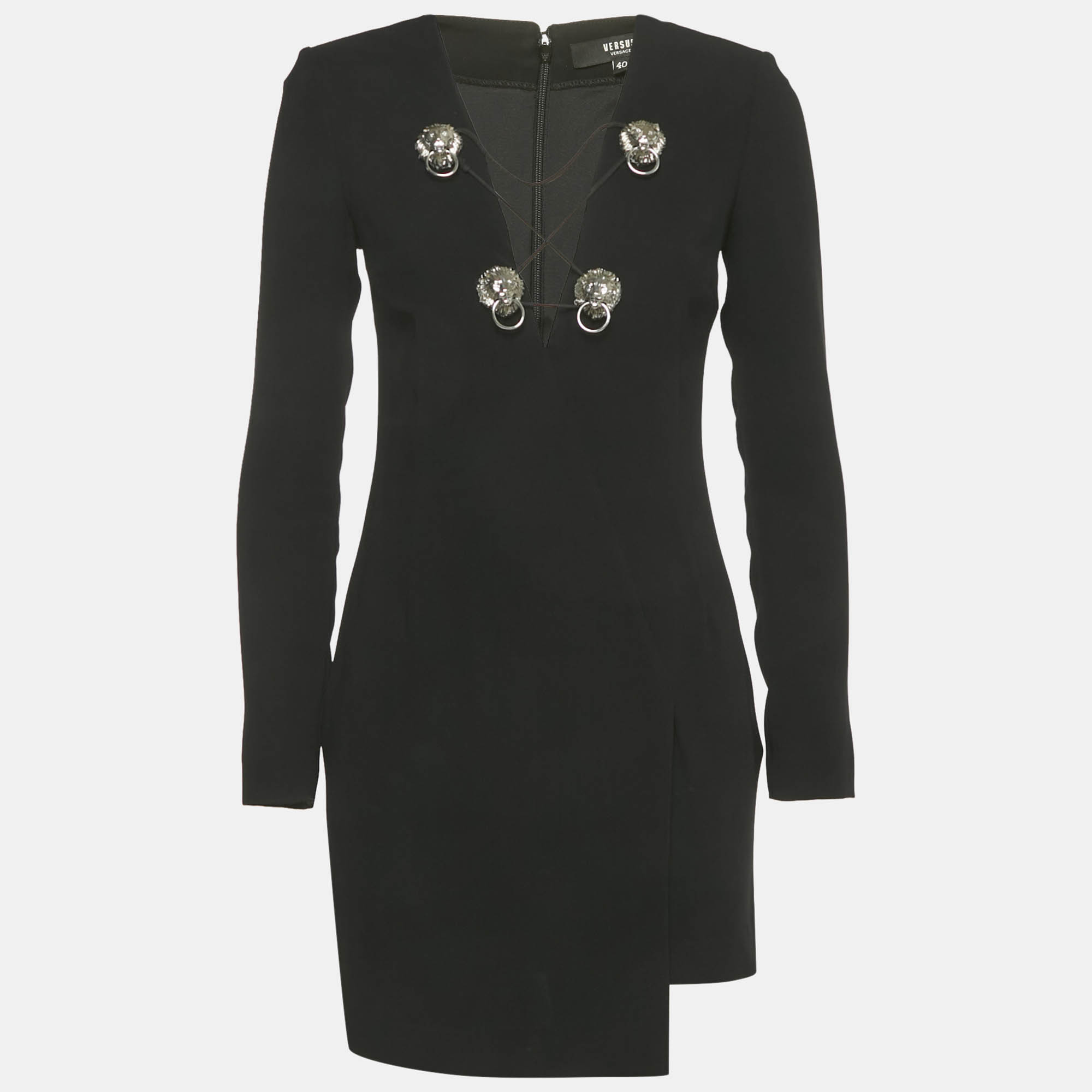 

Versus Versace Black Crepe Logo Metal Detail Mini Dress S