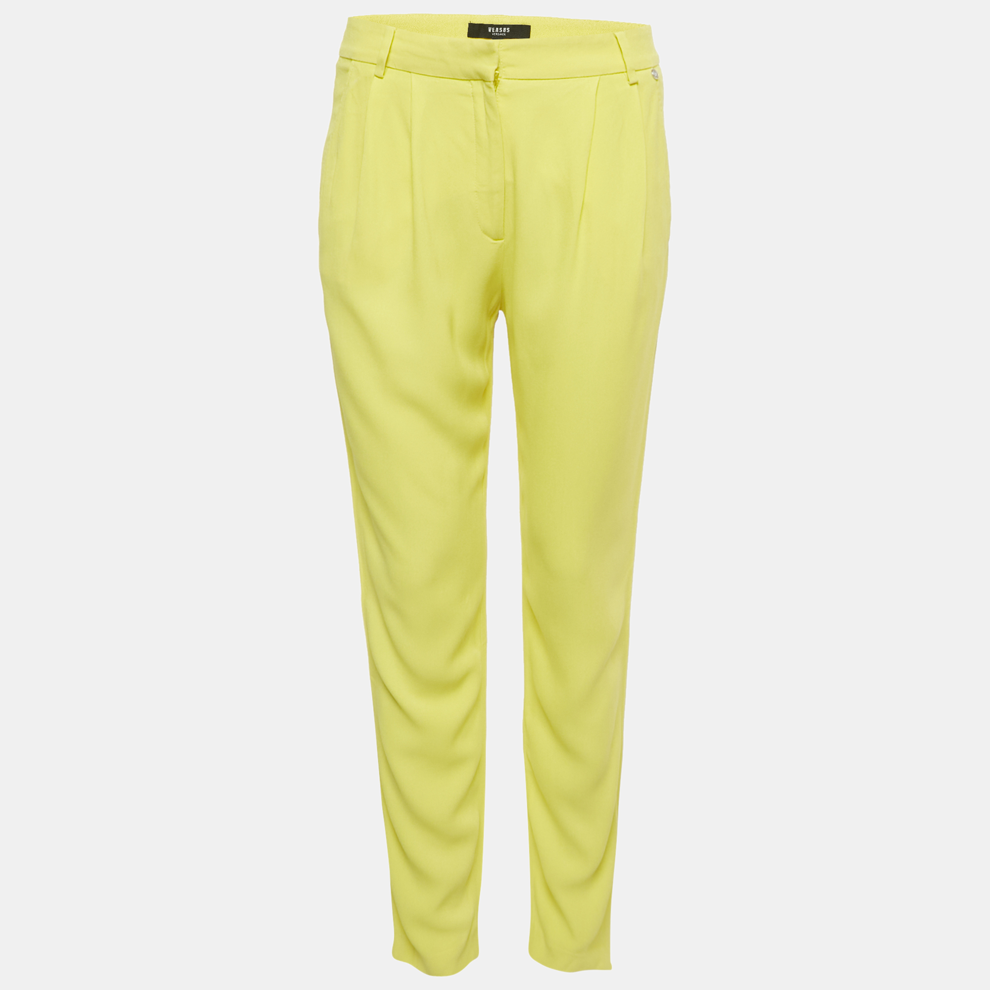 Pre-owned Versus Yellow Crepe Pleated Trousers S