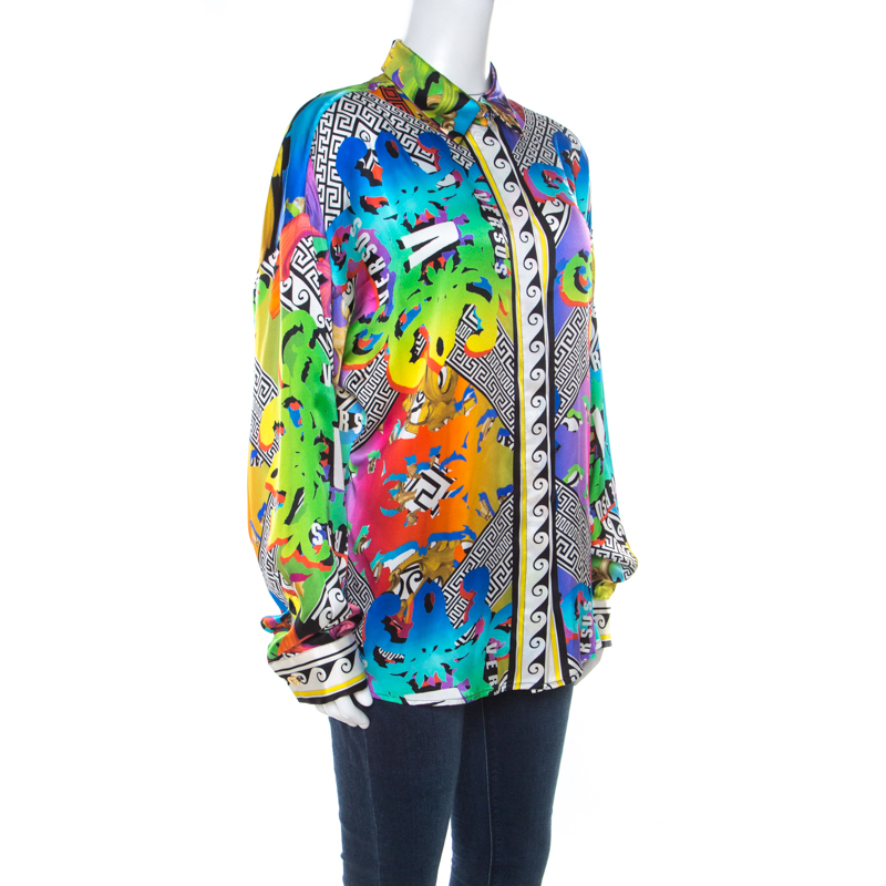 

Versus Versace Multicolor Abstract Baroque Printed Silk Satin Shirt