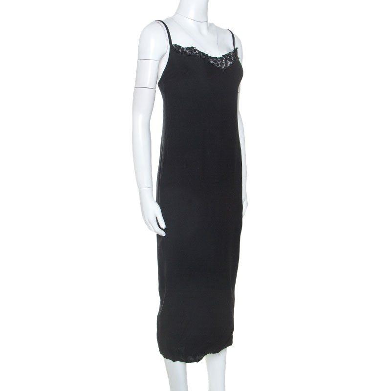 

Versus Versace Vintage Black Crepe Lace Trim Slip Dress