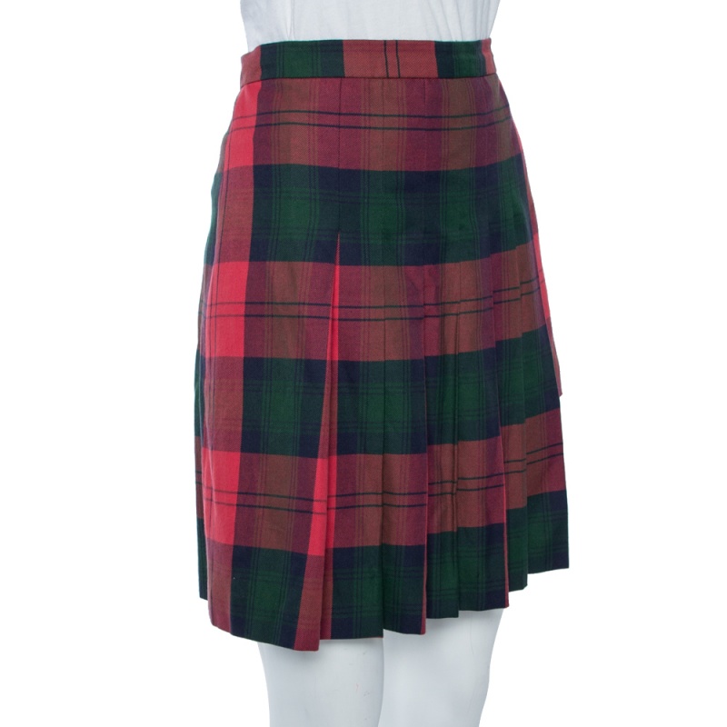 

Versus Versace Red Tartan Pleated Asymmetrical Mini Skirt