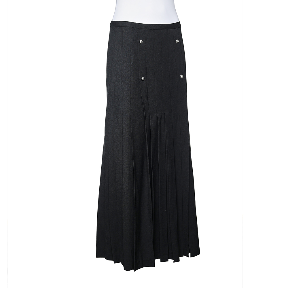 

Versus Versace Black Crepe Button Detail Pleated Maxi Skirt