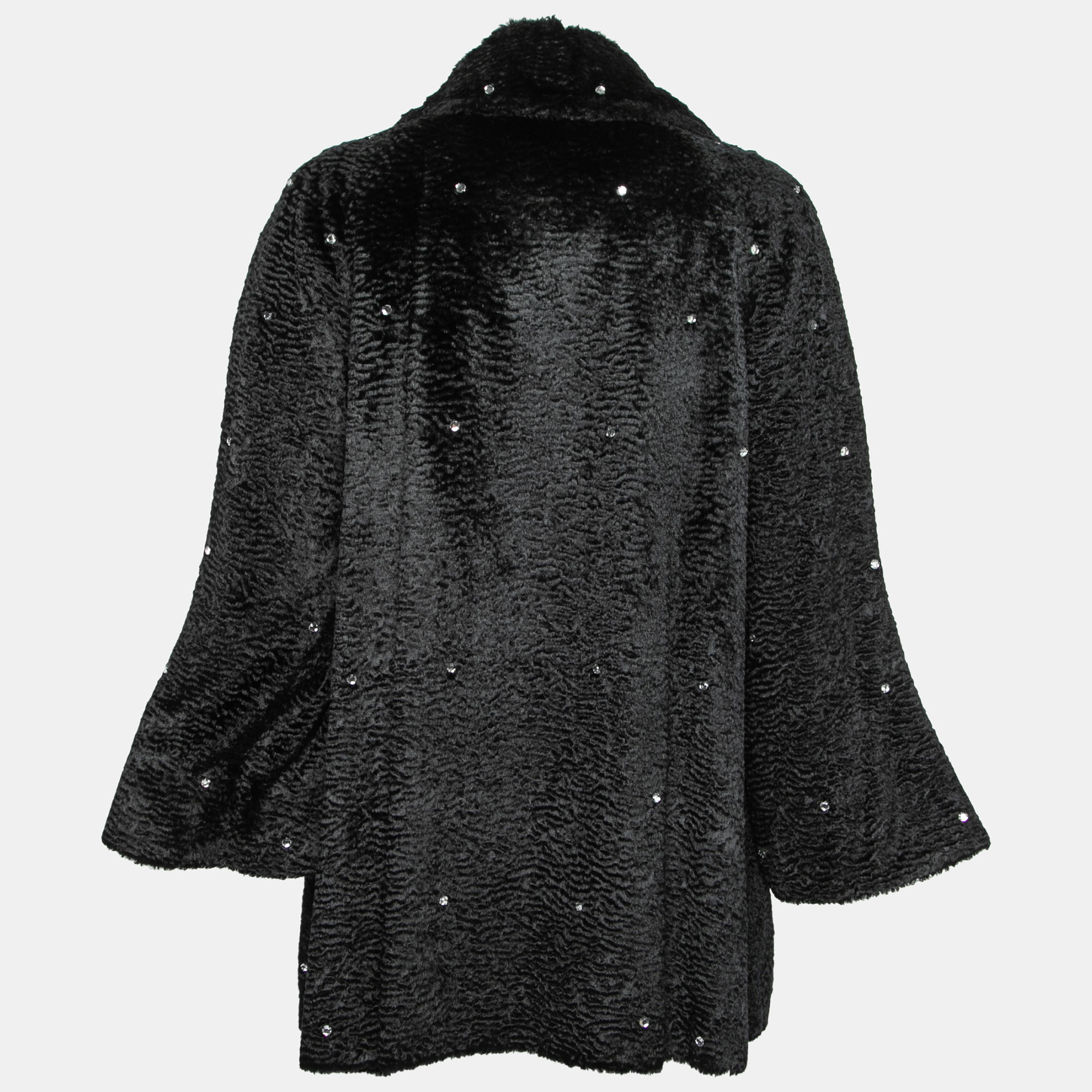 

Versus Versace Vintage Black Rhinestone-Embellished Faux Fur Coat