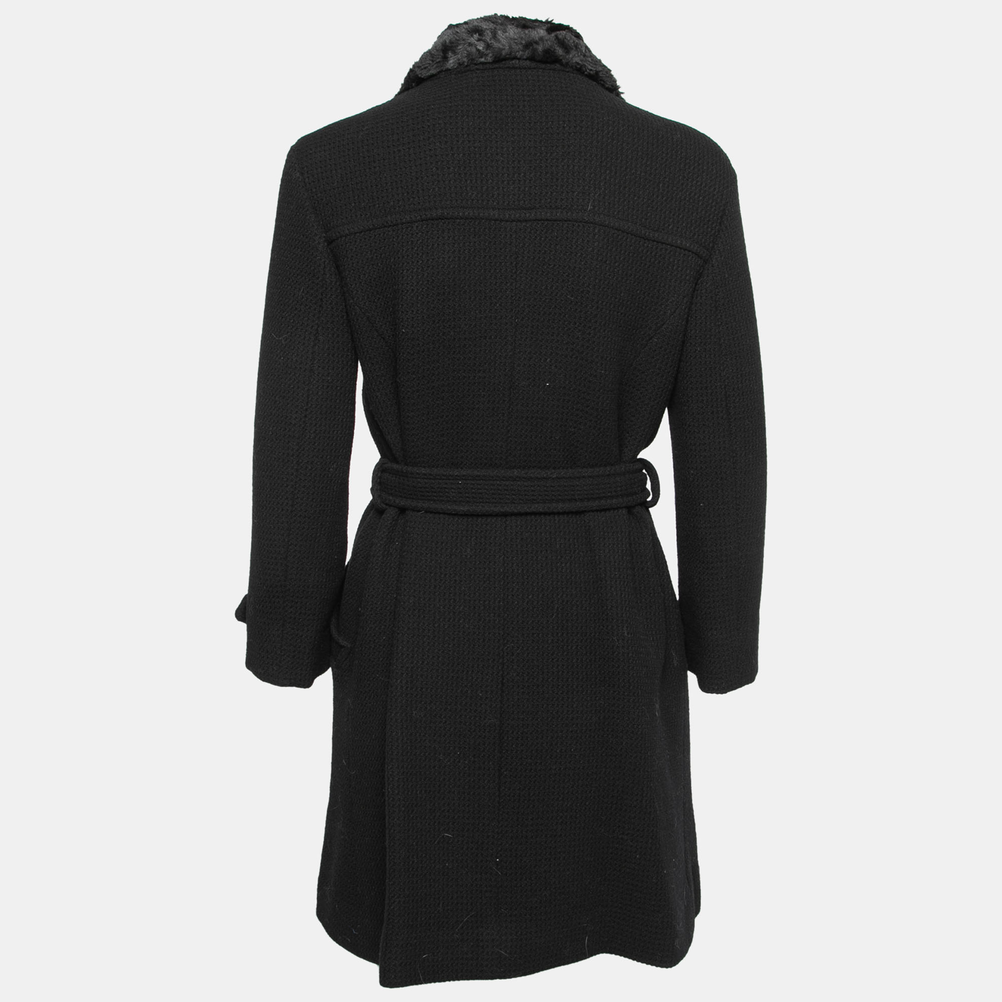 

Versus Versace Vintage Black Faux-Fur Collar Wool Belted Coat