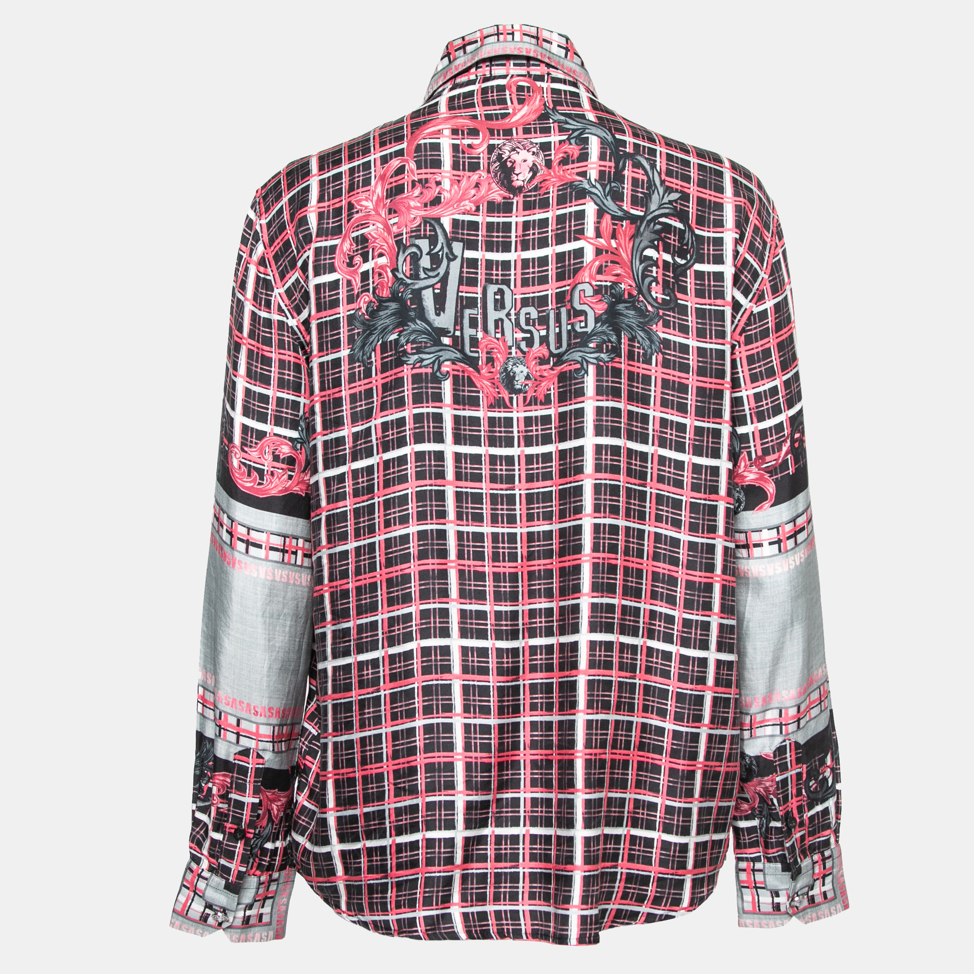 

Versus Versace Pink & Grey Printed Silk Button Front Shirt