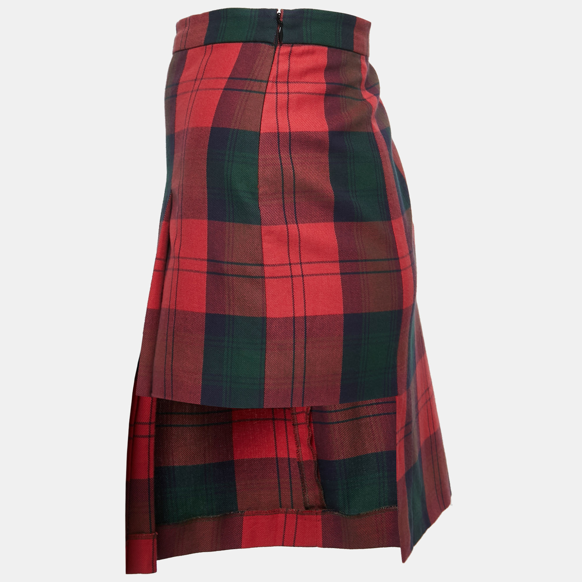 

Versus Versace Red Plaid Cotton Asymmetrical Pleated Mini Skirt