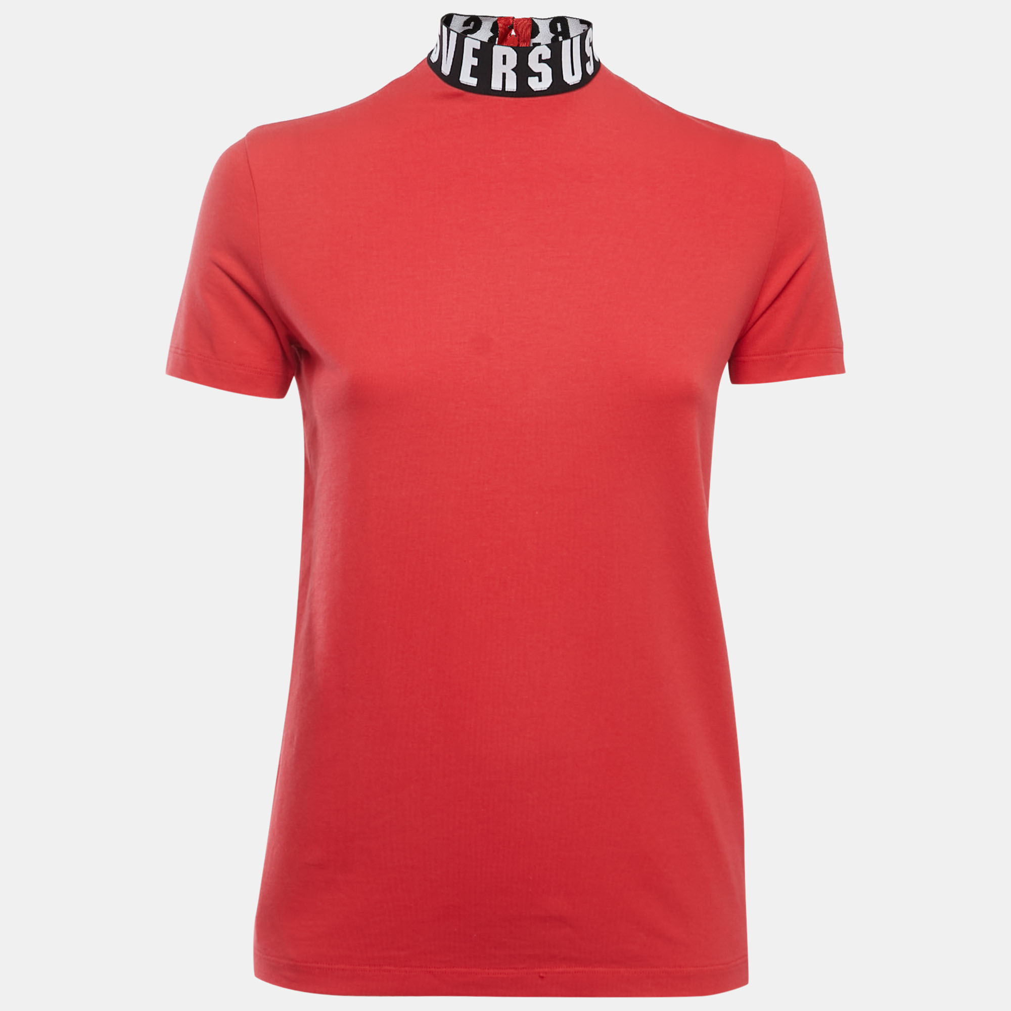 Pre-owned Versus Red Cotton Logo Detailed High Neck T-shirt Xs