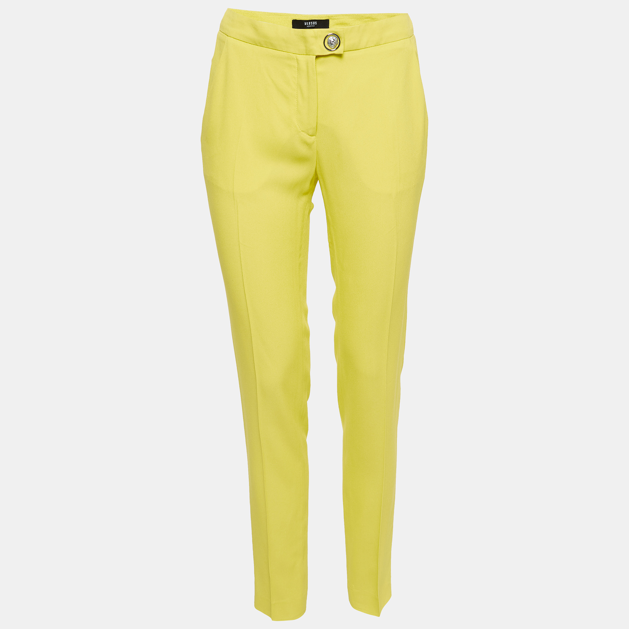 Pre-owned Versus Yellow Crepe Straight Leg Trousers S