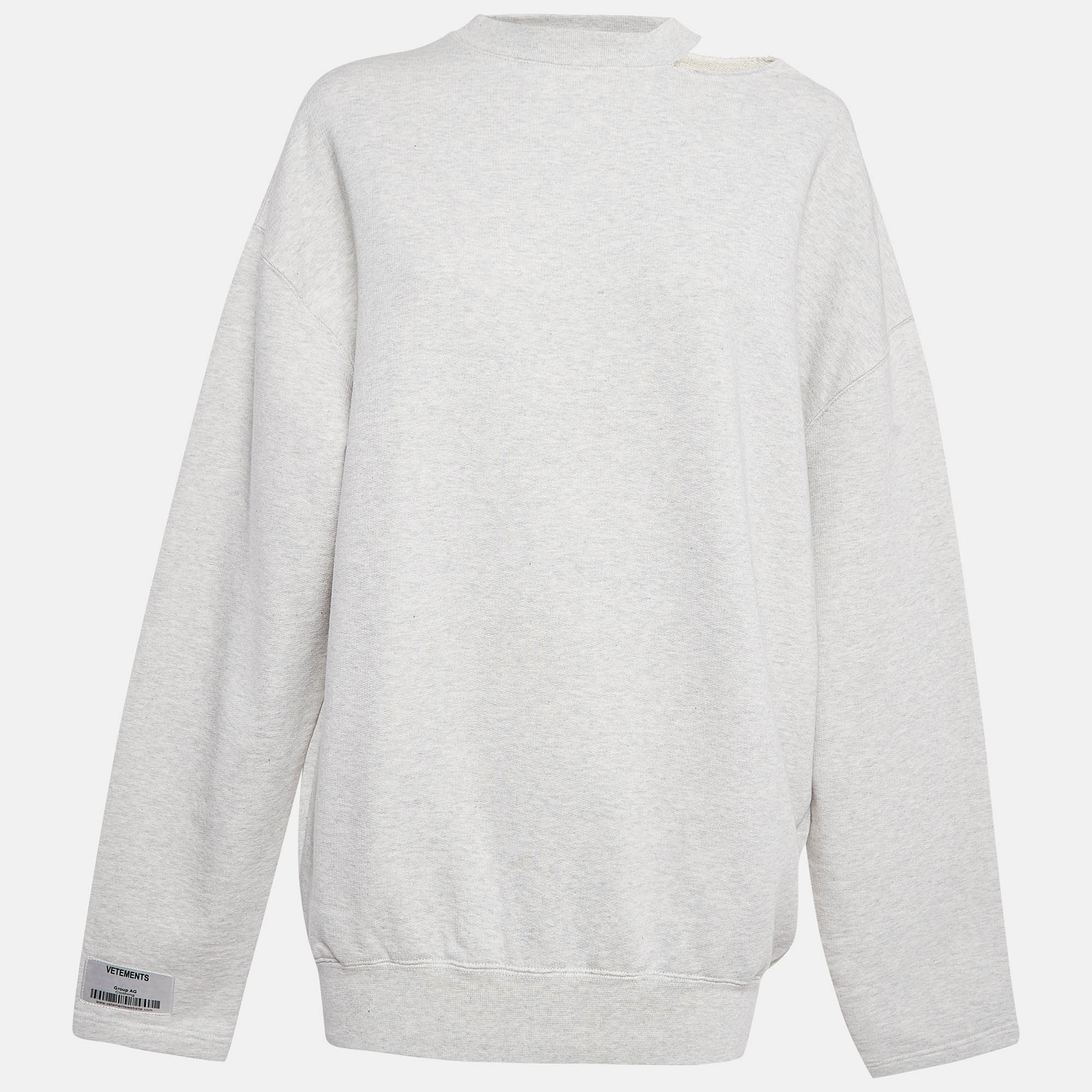 

Vetements Grey Cotton Knit Open Shoulder Sweatshirt XS