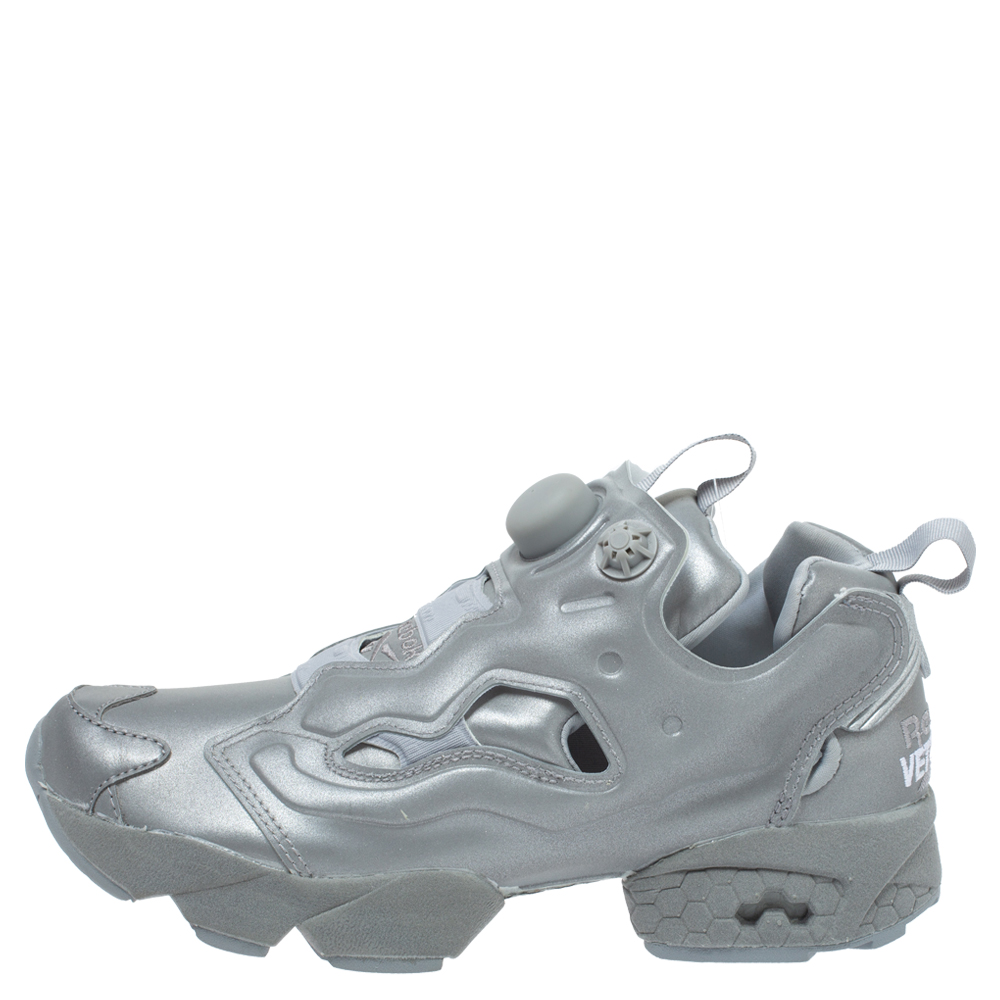 

Vetements x Reebok Reflective Grey PVC Instapump Fury Low Top Sneakers Size