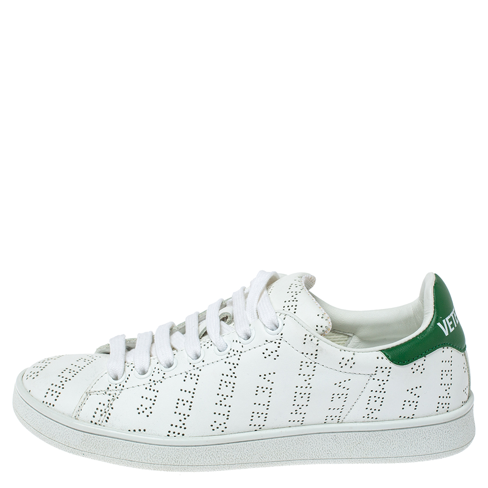 

Vetements White Perforated Leather Low Top Sneakers Size