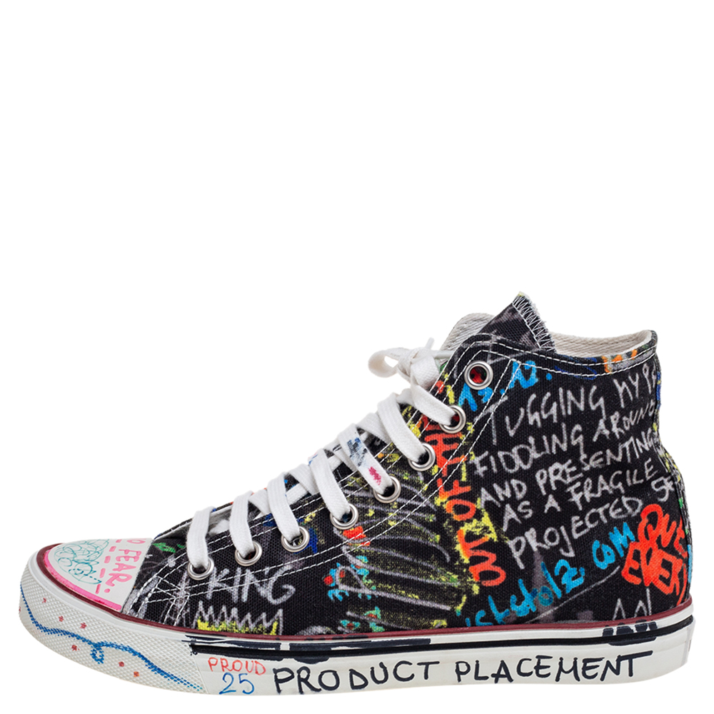 

Vetements Black Graffiti Canvas High-Top Sneakers Size