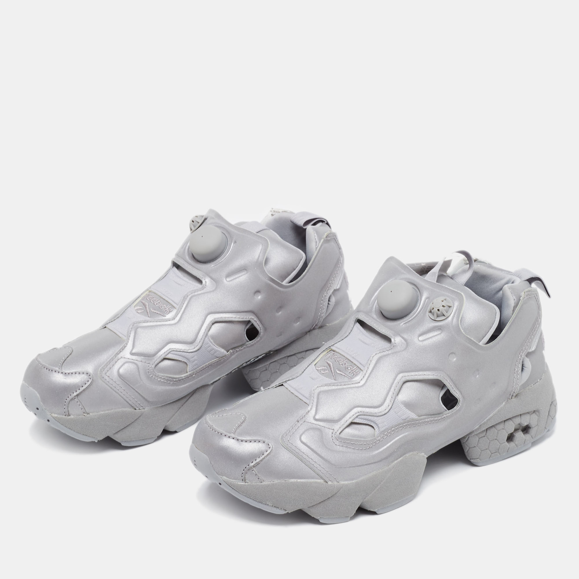 

Vetements x Reebok Reflective Grey Leather Instapump Fury Low-Top Sneakers Size