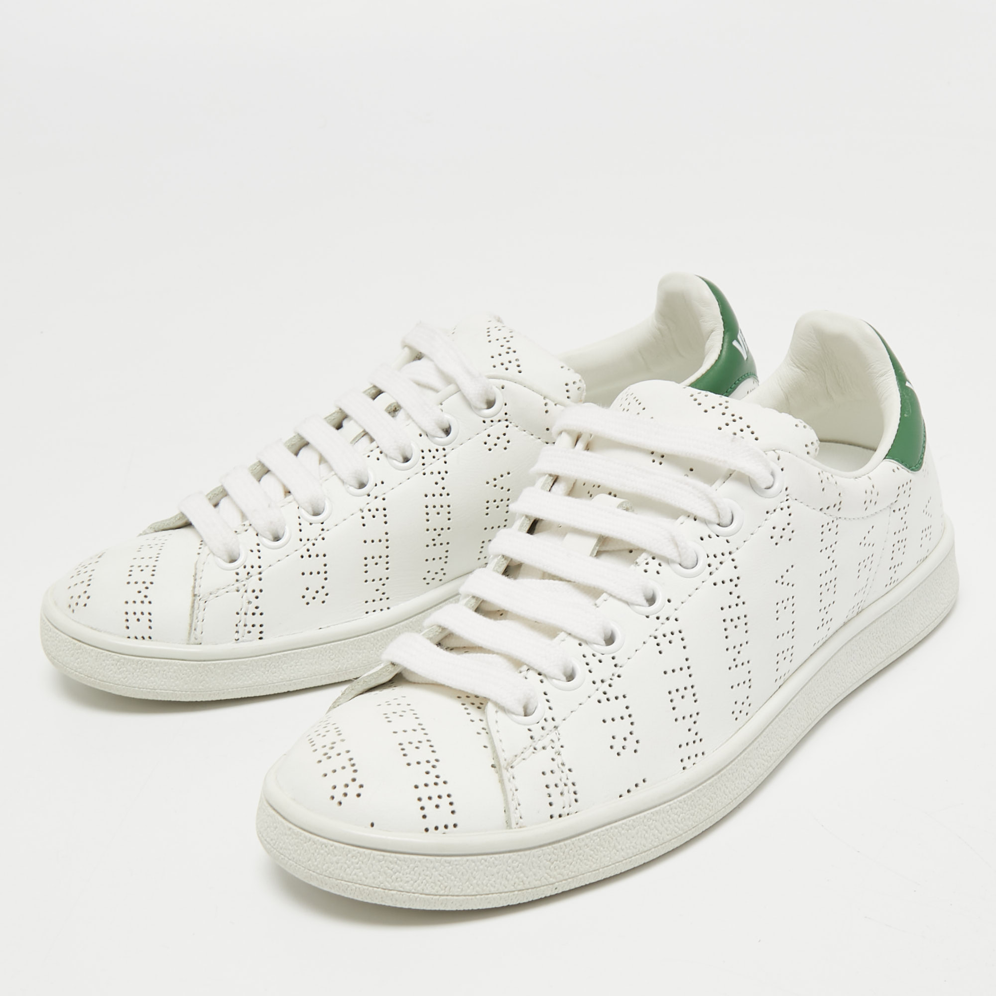 

Vetements White/Green Leather Perforated Logo Sneakers Size