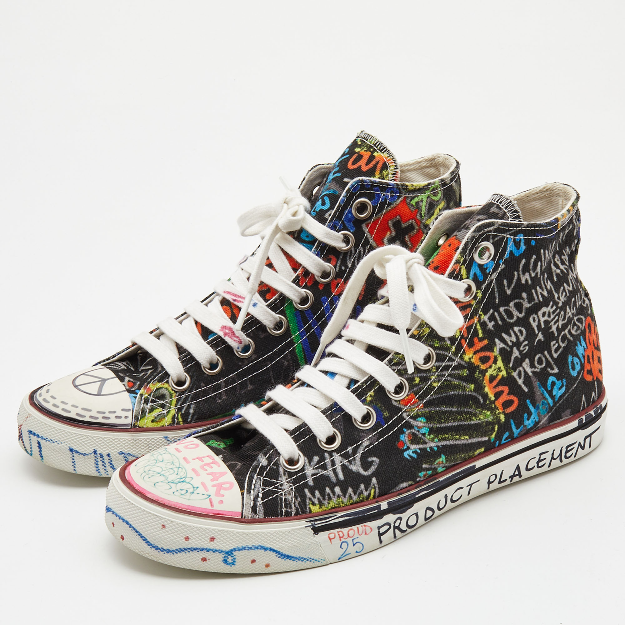 

Vetements Multicolor Graffiti Canvas High Top Sneakers Size
