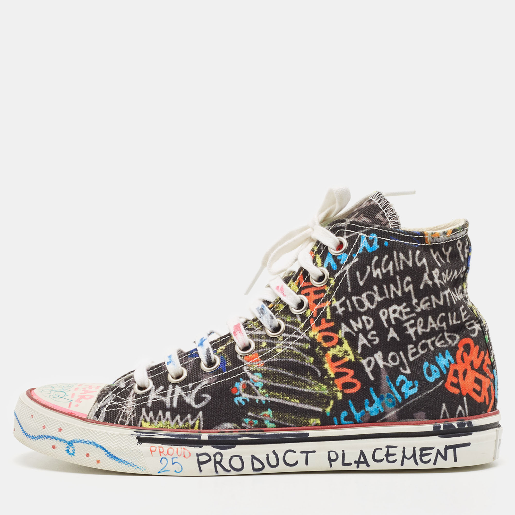 

Vetements Multicolor Graffiti Canvas High Top Sneakers Size