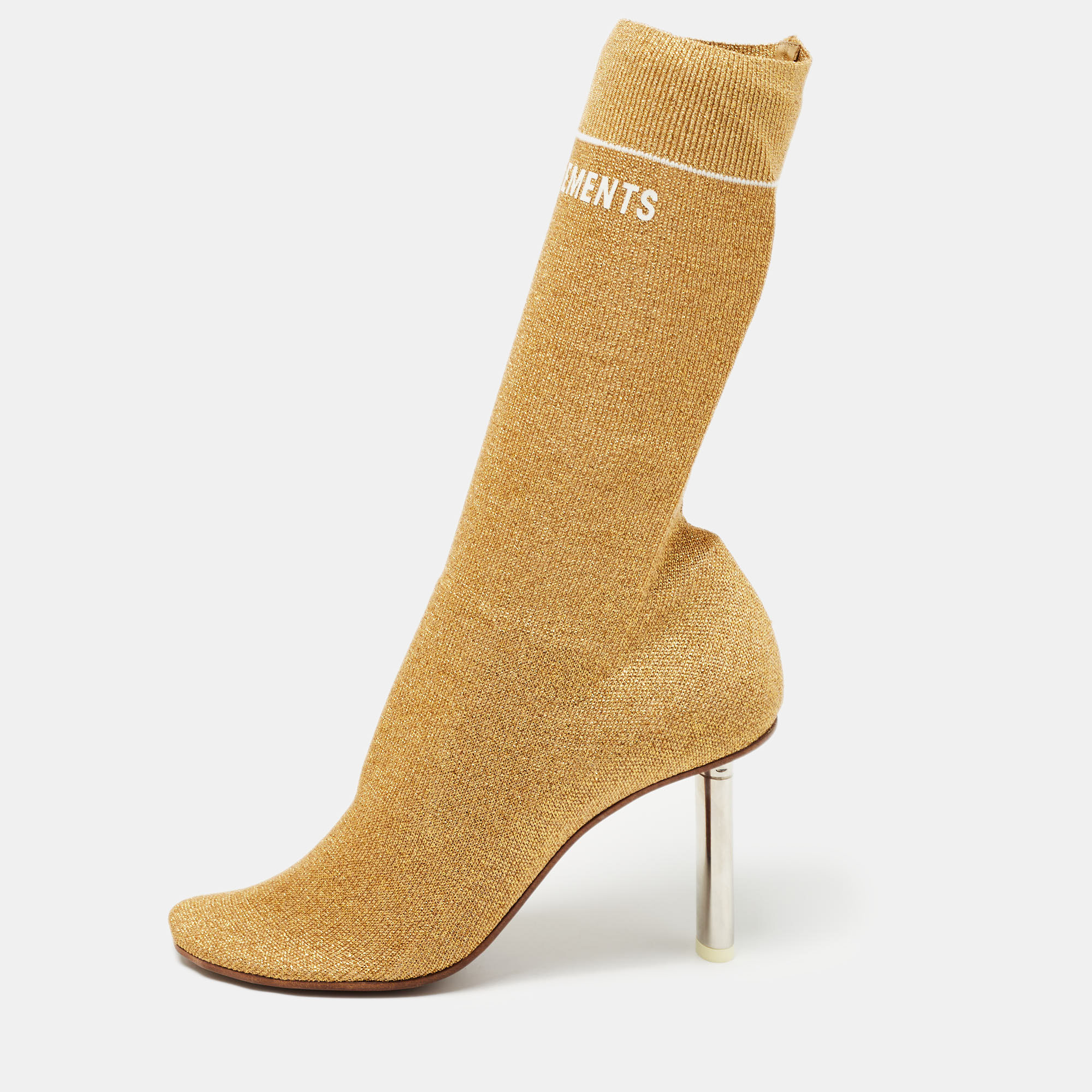 

Vetements Gold Knit Fabric Sock Ankle Boots Size