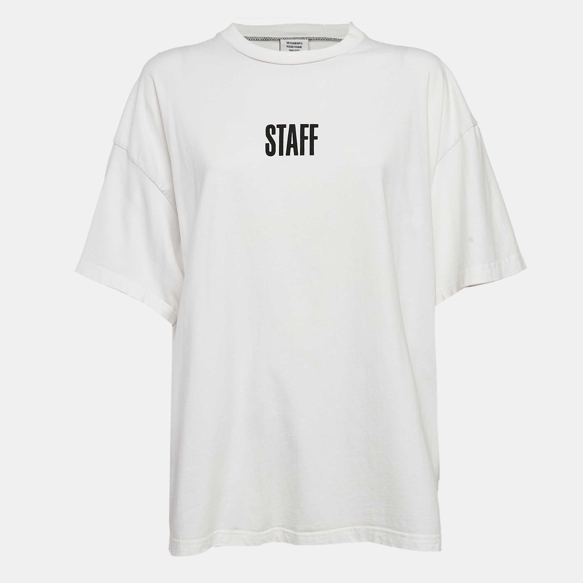 

Vetements X Hanes White Staff Print Cotton Oversized T-Shirt M